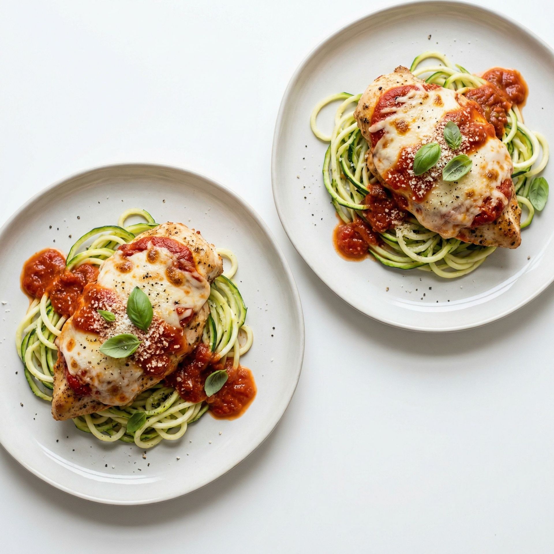 Baked Chicken Parmesan With Zucchini Noodles, prepared as a finished Lila recipe