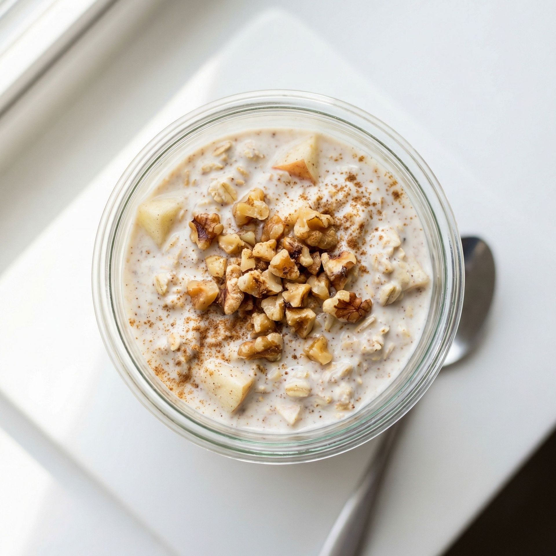 Apple Walnut Greek Yogurt Overnight Oats, prepared as a finished Lila recipe
