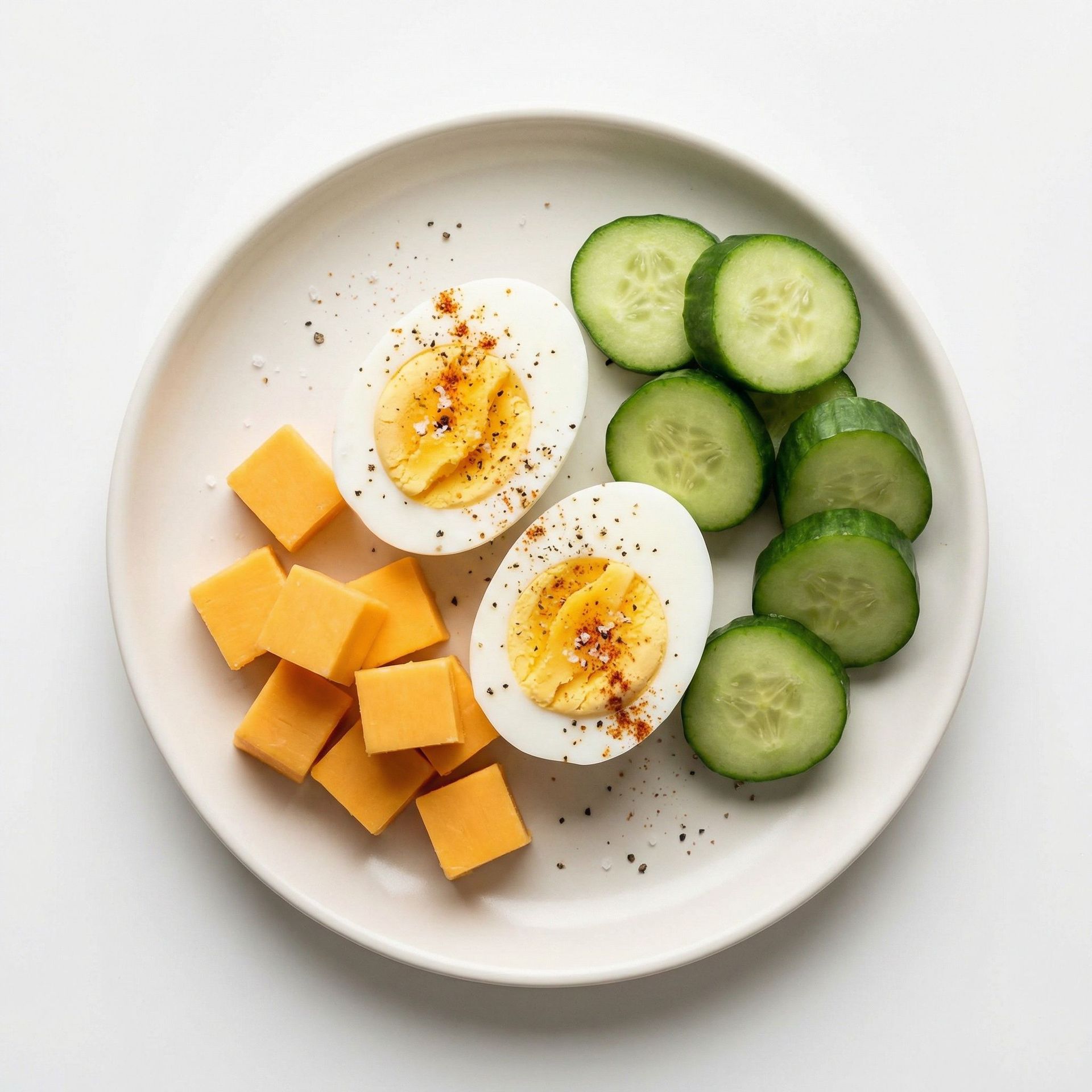 Classic Egg, Cheddar & Cucumber Snack Plate, prepared as a finished Lila recipe