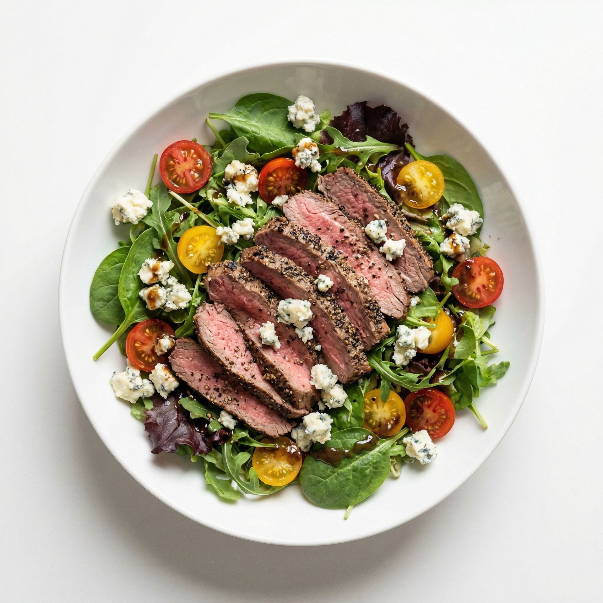 Grilled Flank Steak and Blue Cheese Salad, prepared as a finished Lila recipe