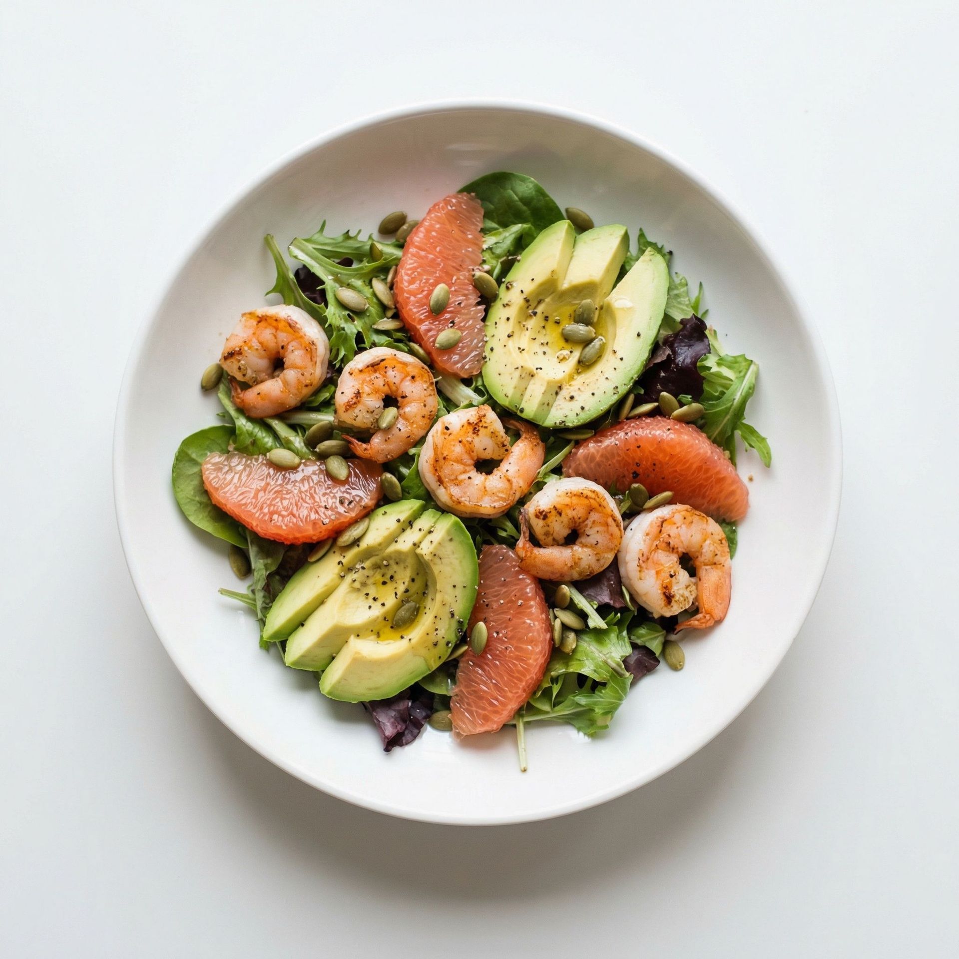 Citrus Shrimp and Avocado Salad, prepared as a finished Lila recipe