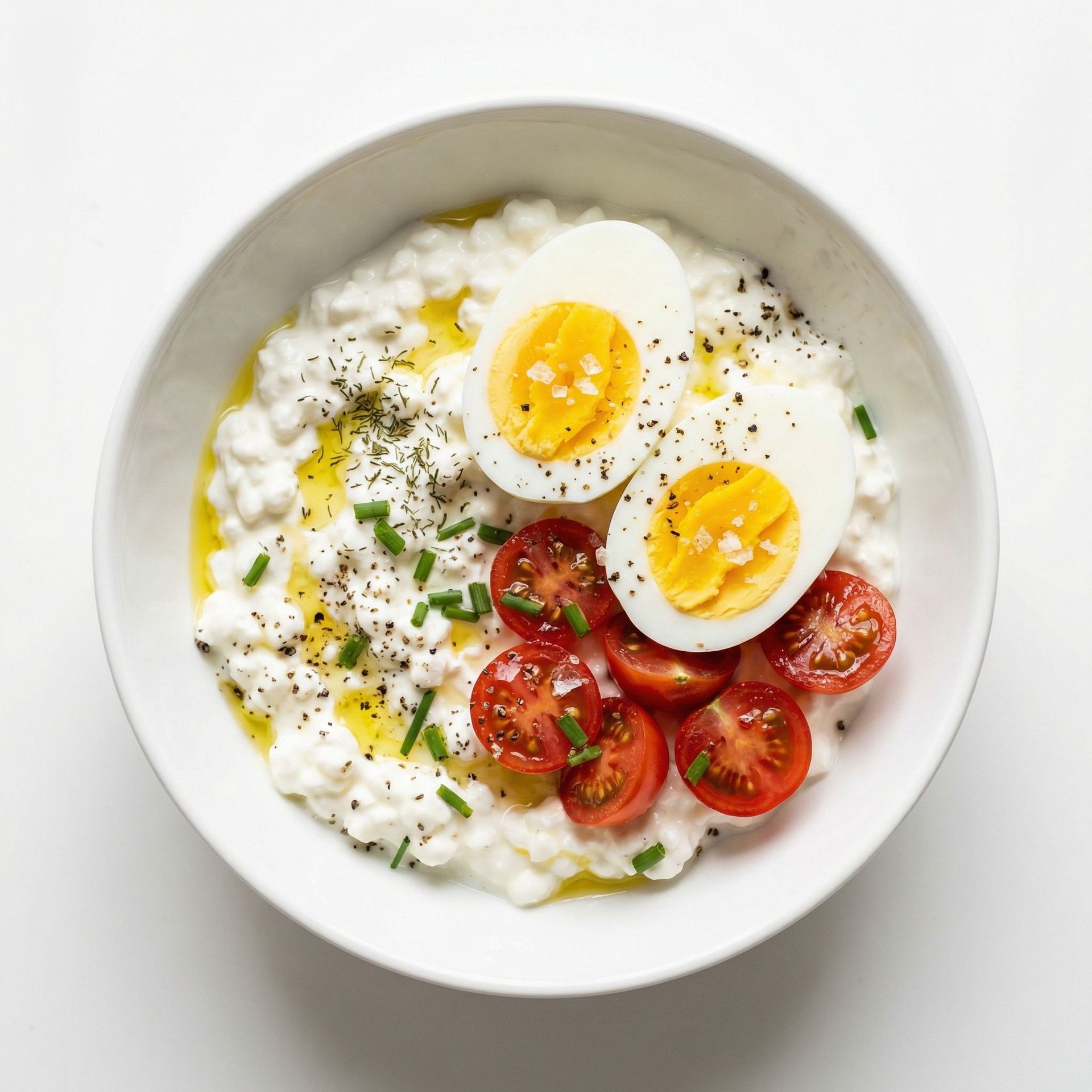 Cottage Cheese & Hard-Boiled Egg Power Bowl, prepared as a finished Lila recipe