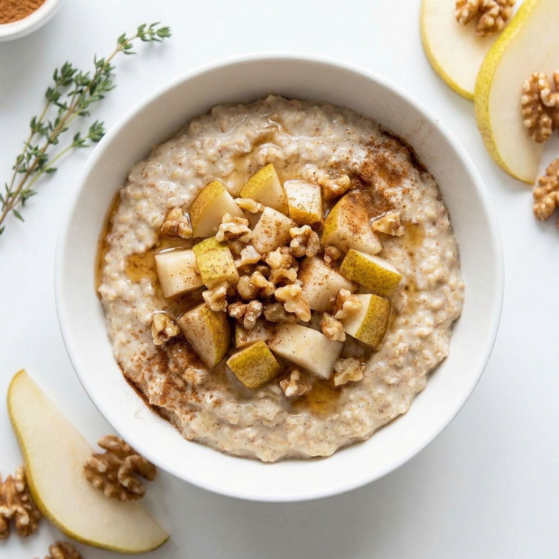 Spiced Pear & Walnut Protein Oats, prepared as a finished Lila recipe