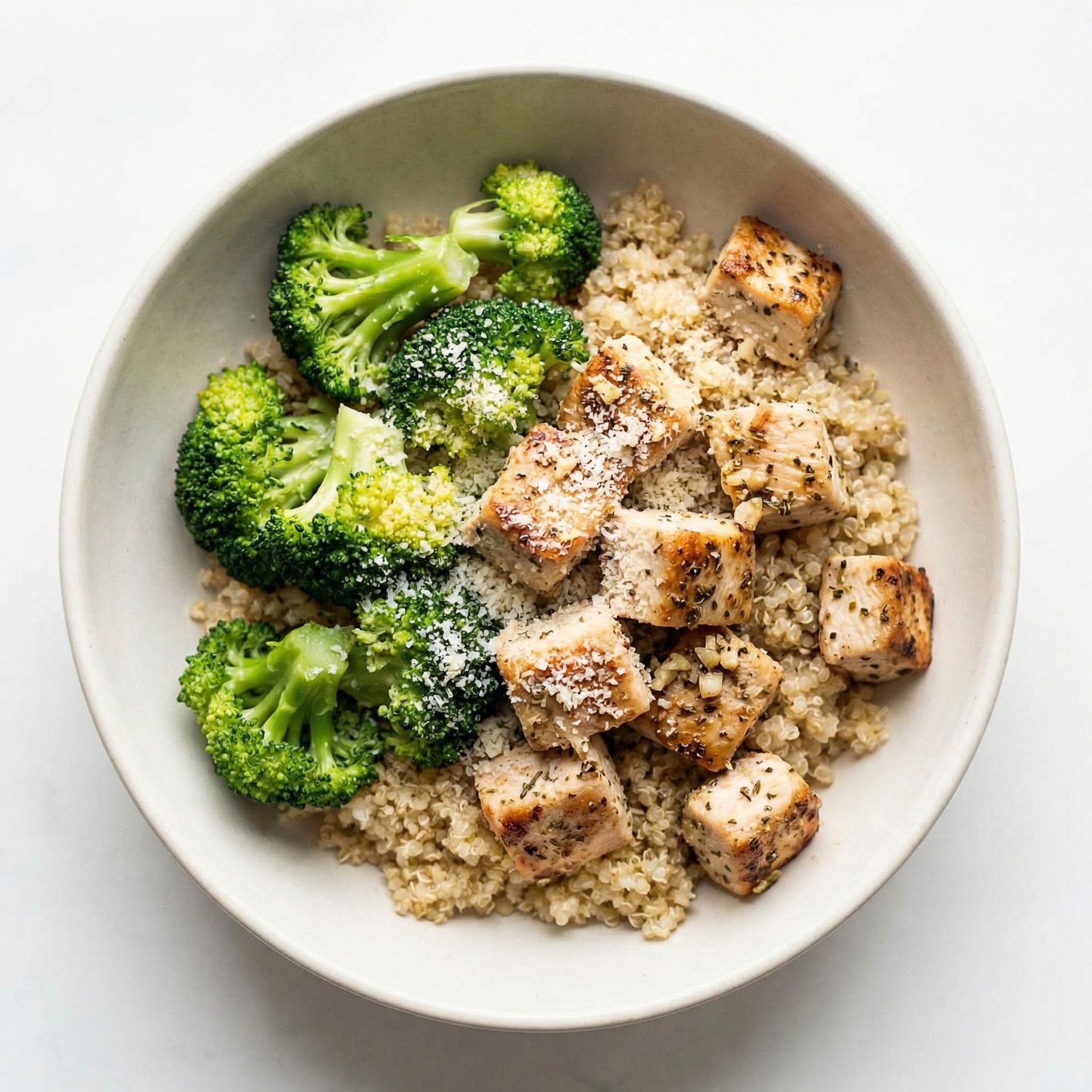 Garlic Herb Chicken And Broccoli With Quinoa, prepared as a finished Lila recipe