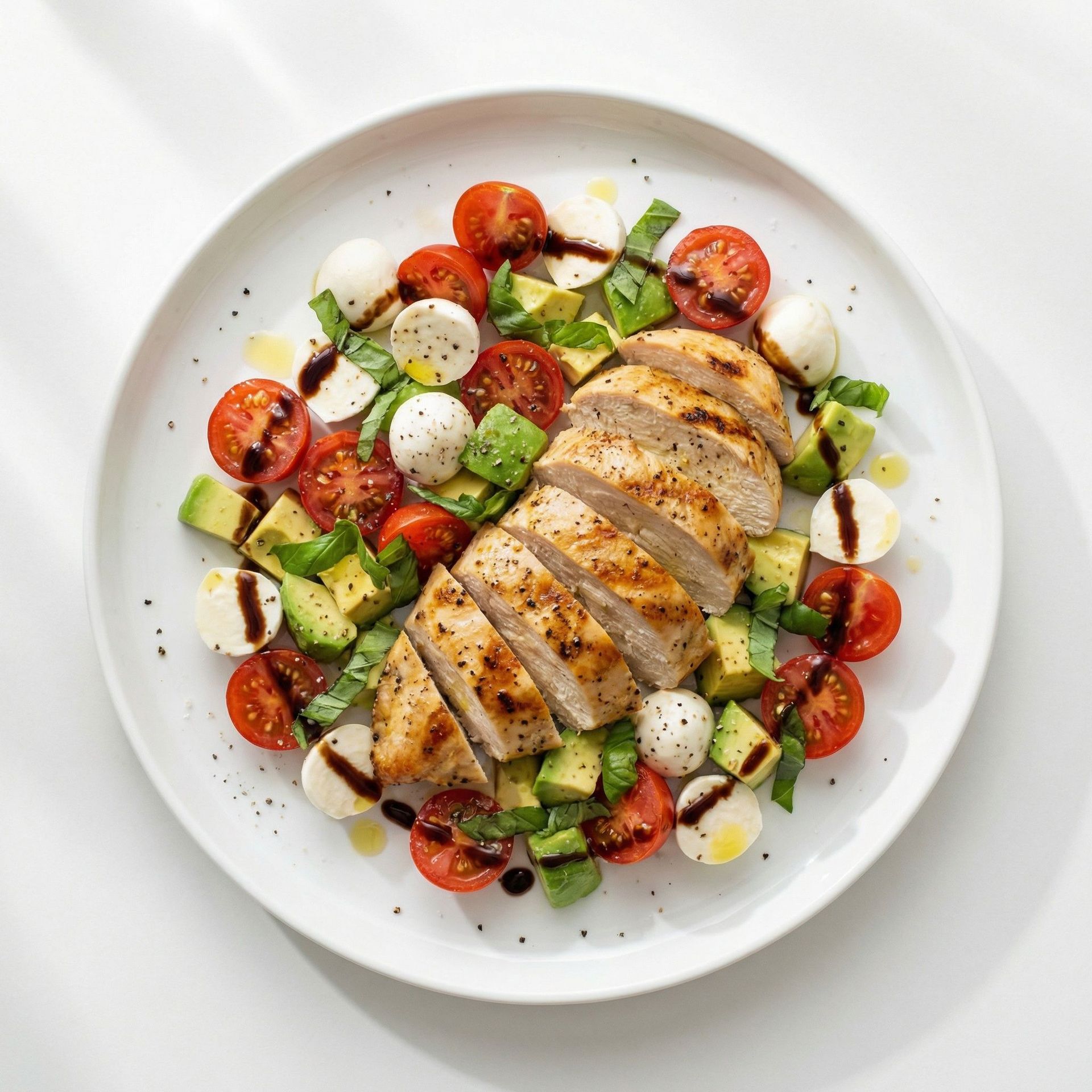 Grilled Chicken and Avocado Caprese, prepared as a finished Lila recipe