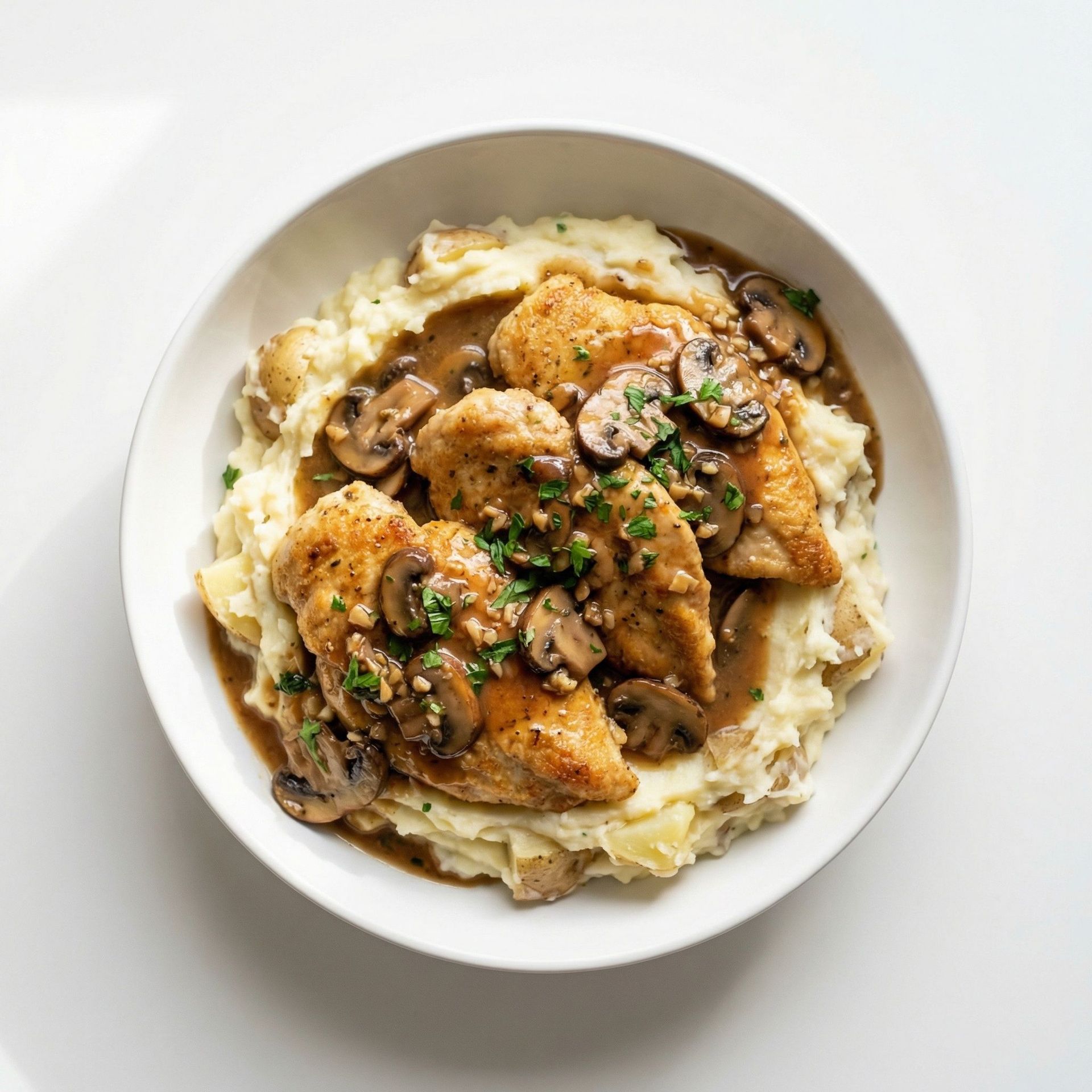 Classic Chicken Marsala With Skin-On Mashed Potatoes, prepared as a finished Lila recipe