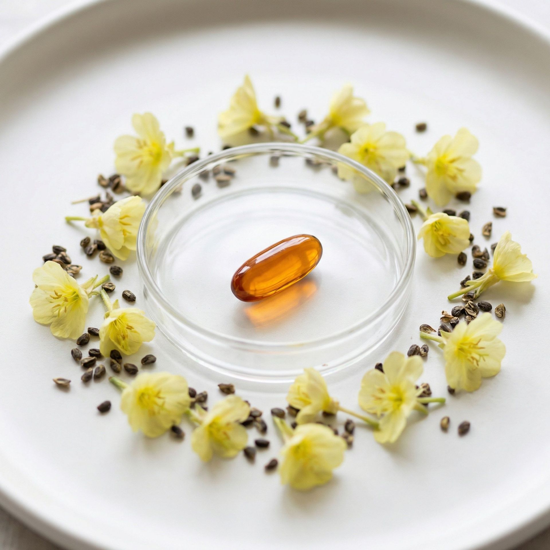 Unbranded presentation of Cold-Pressed Evening Primrose Oil