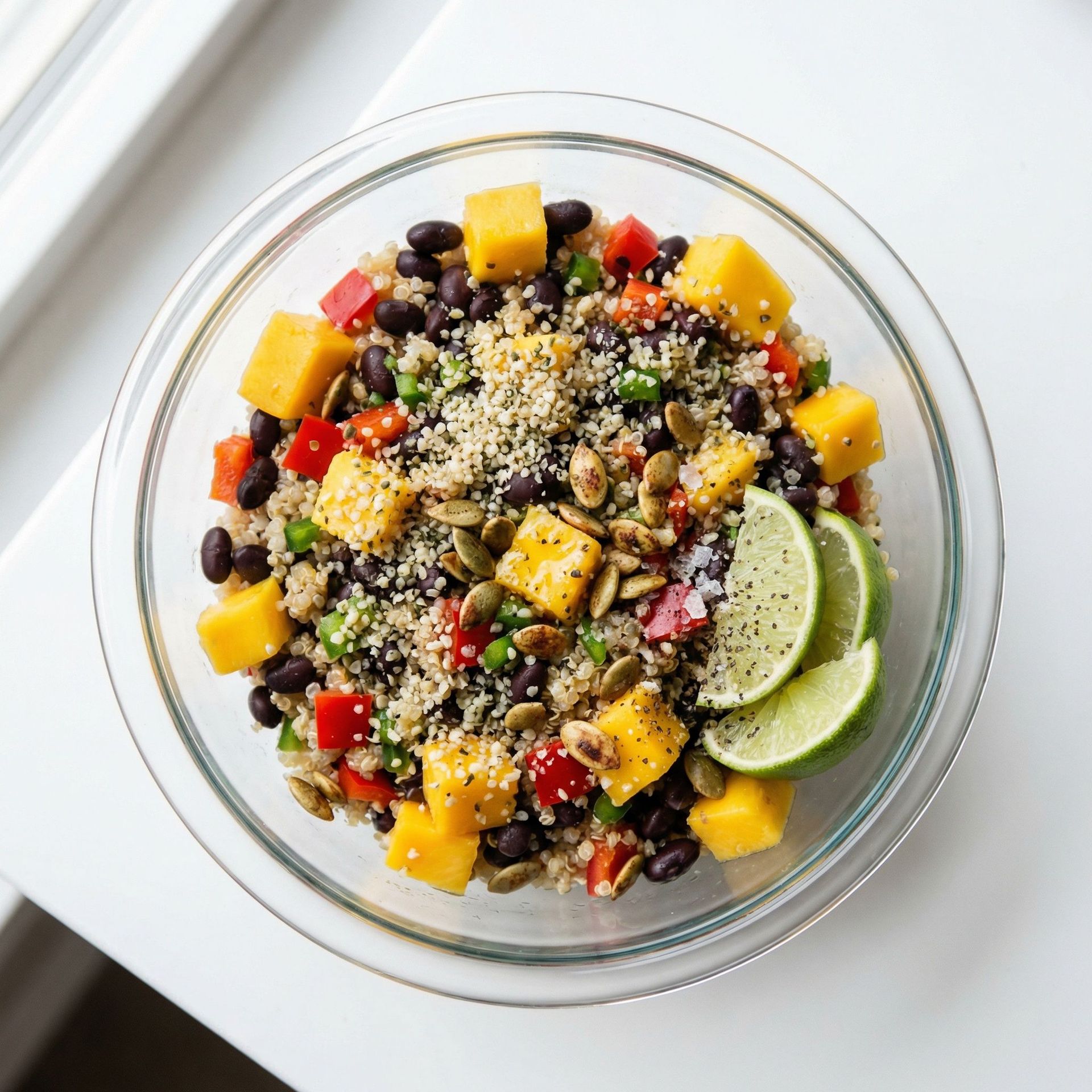 Caribbean Mango & Black Bean Power Bowl, prepared as a finished Lila recipe