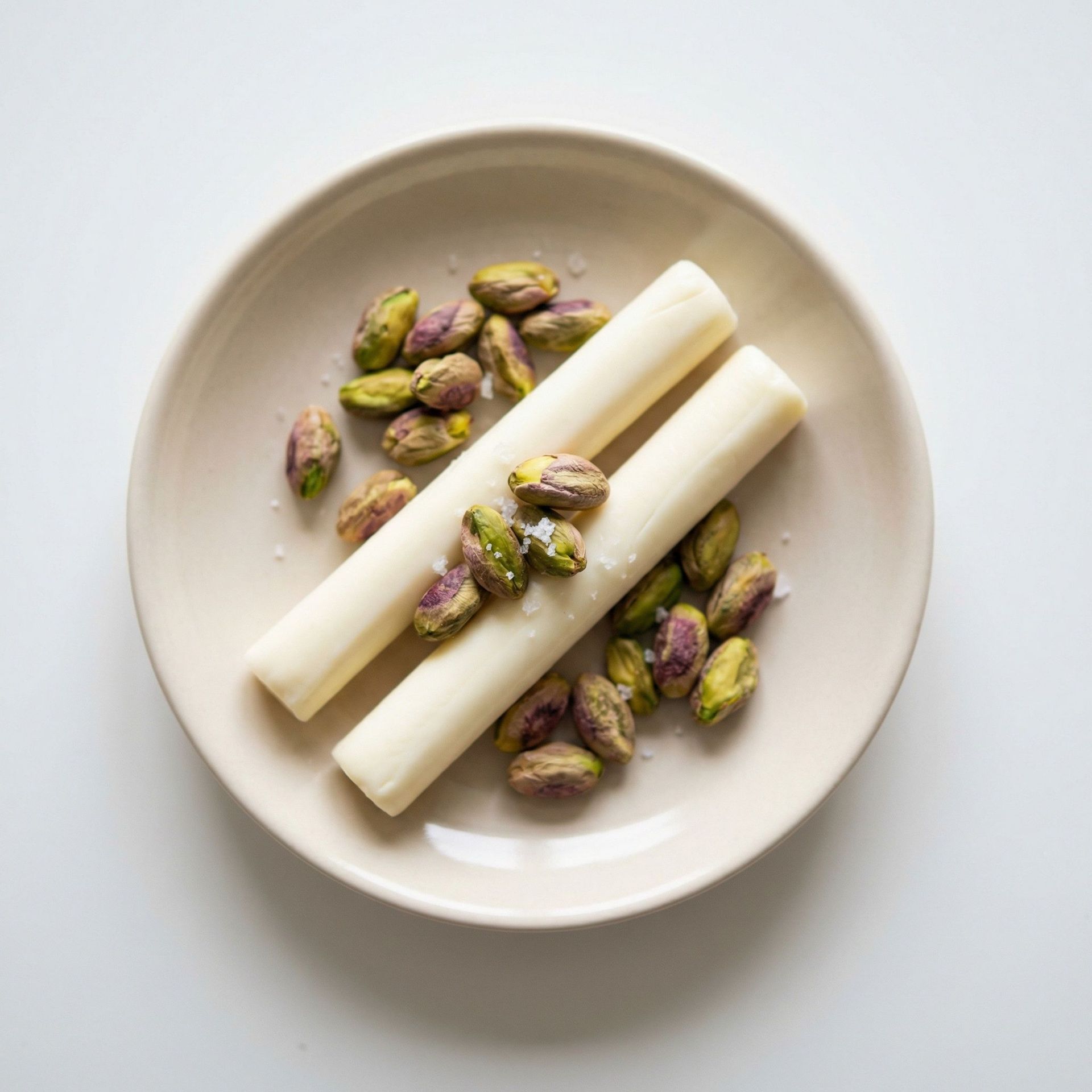 Mozzarella String Cheese & Pistachios, prepared as a finished Lila recipe