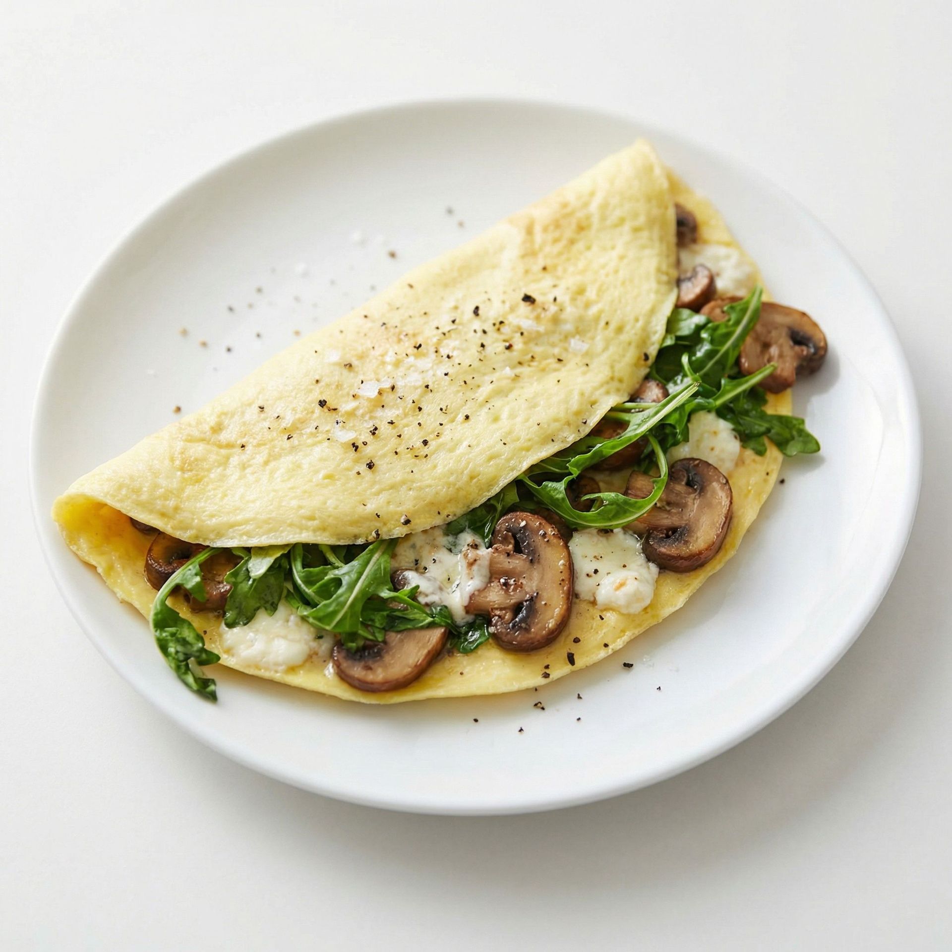 Mushroom and Goat Cheese Omelet, prepared as a finished Lila recipe