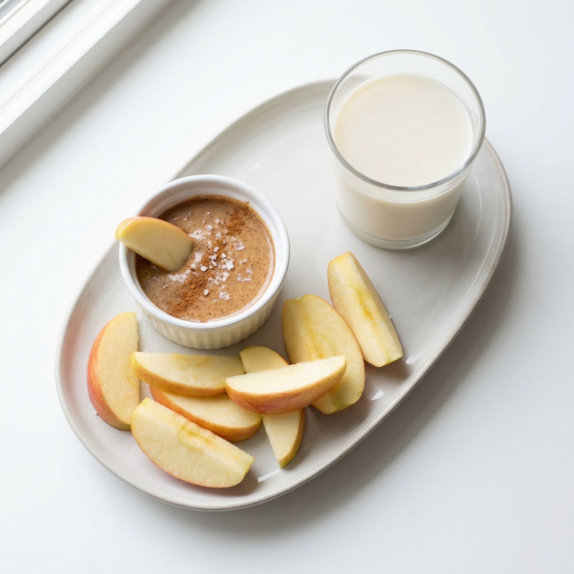 Crisp Apple and Almond Butter With Soy Milk, prepared as a finished Lila recipe