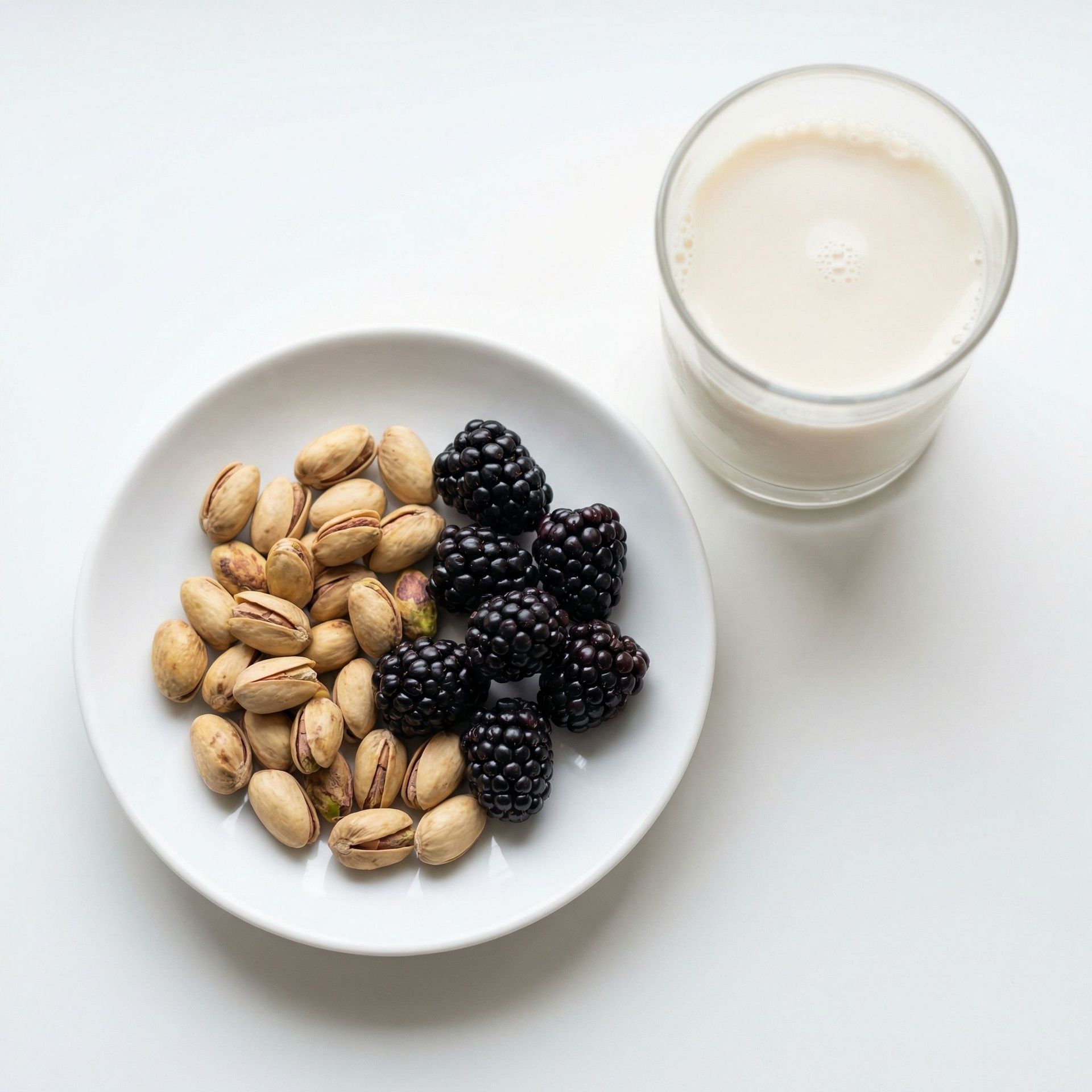 Toasted Pistachios, Blackberries & Soy Milk, prepared as a finished Lila recipe