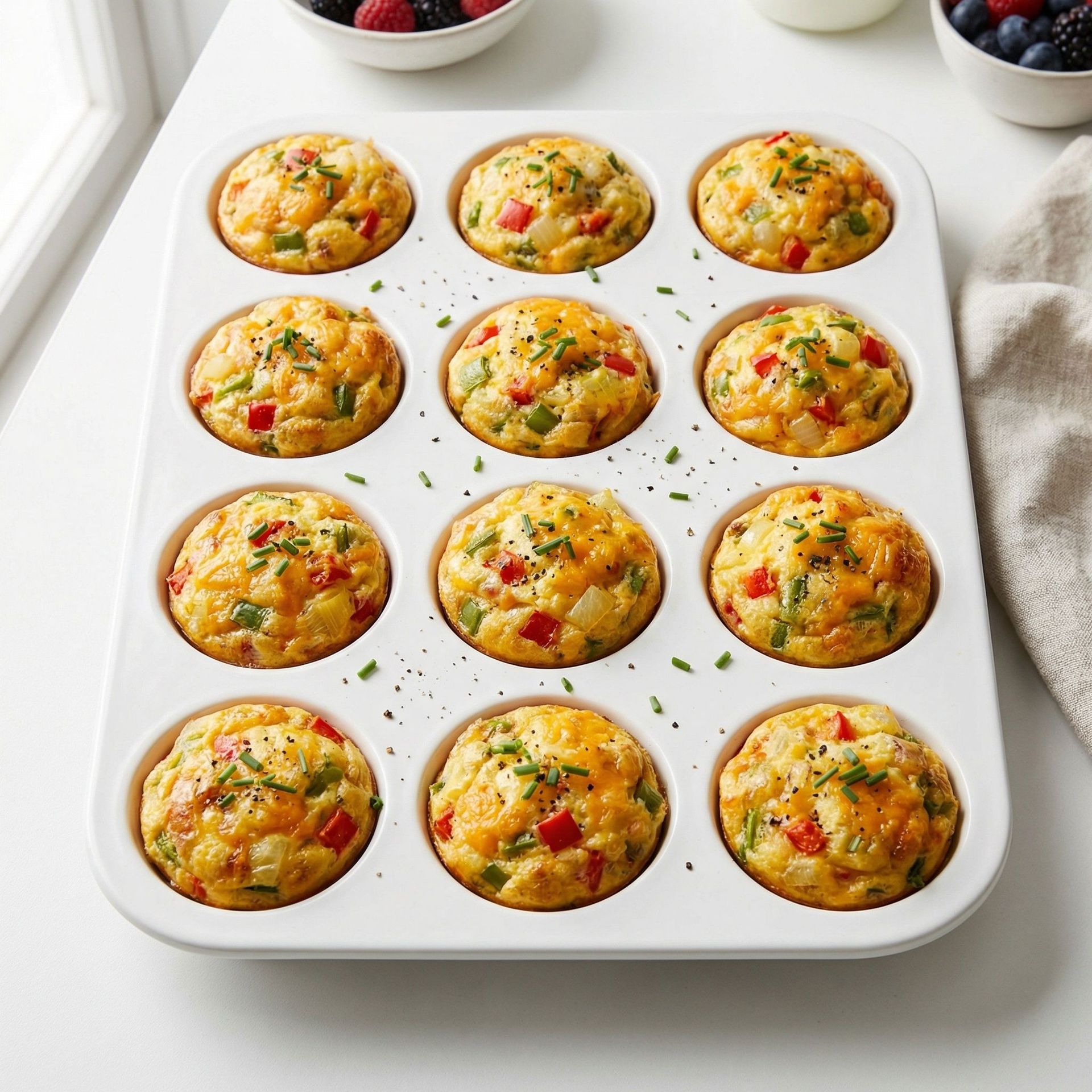 Cheddar, Pepper & Onion Egg Muffins, prepared as a finished Lila recipe