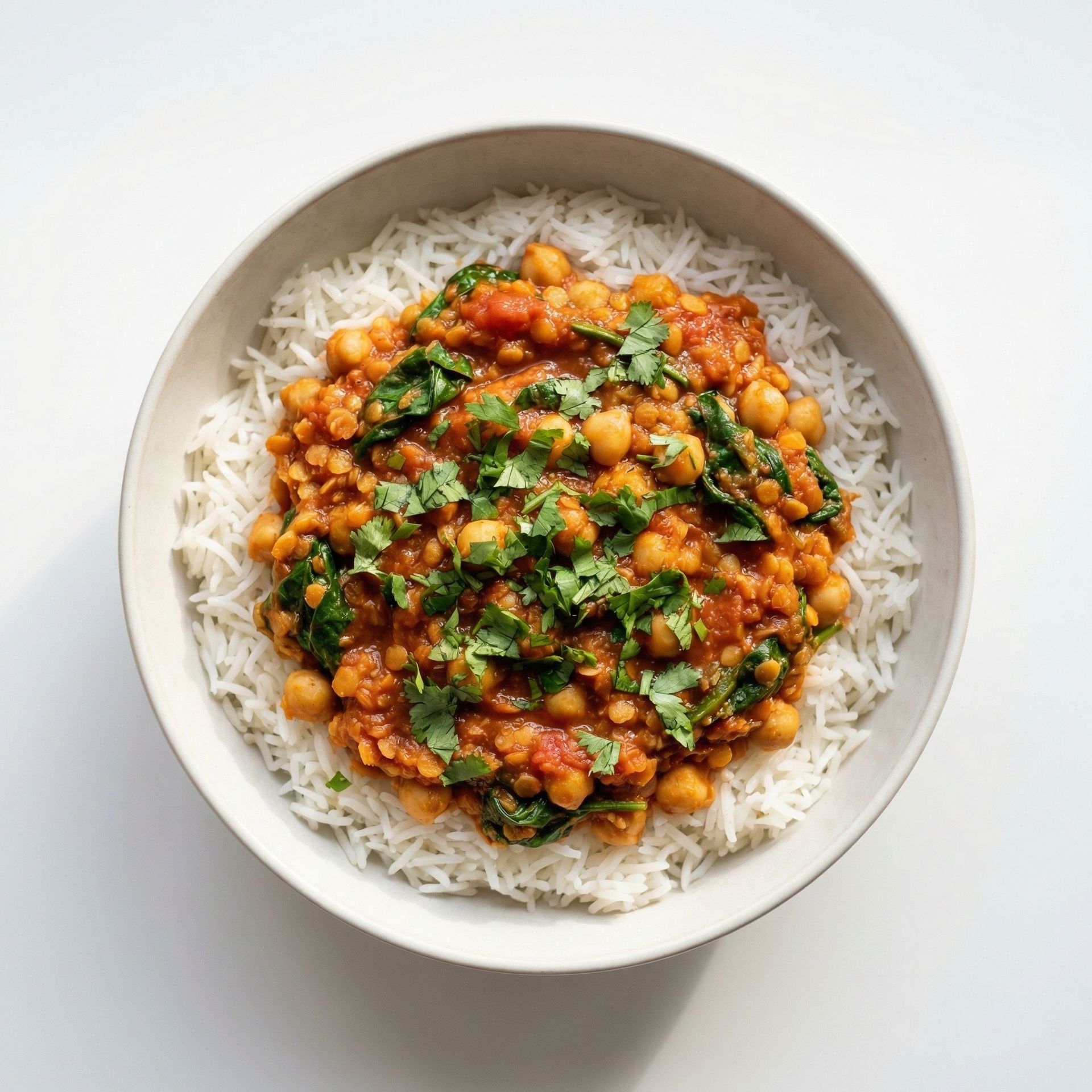 Chickpea & Lentil Masala Bowl, prepared as a finished Lila recipe