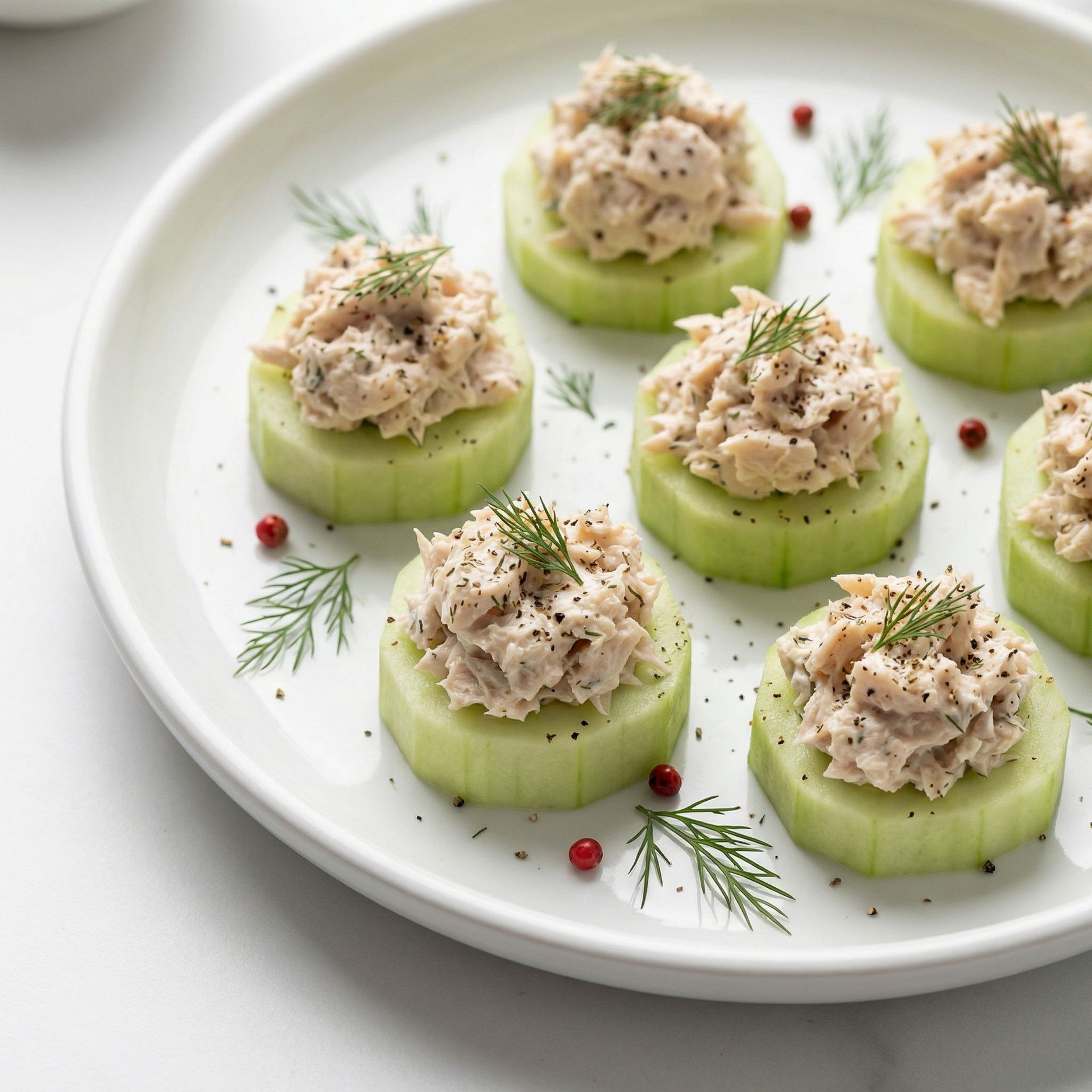 Chicken Salad Cucumber Bites, prepared as a finished Lila recipe