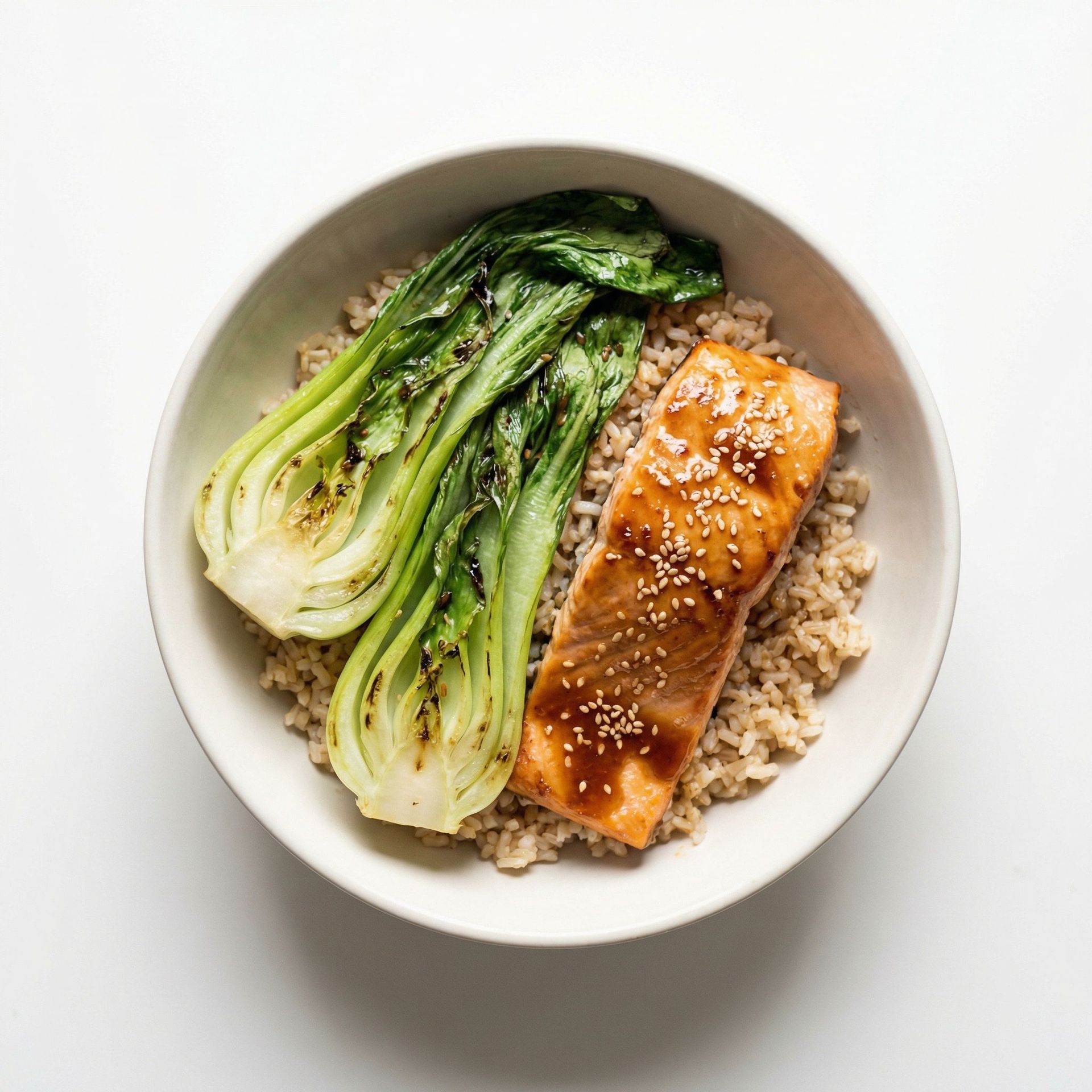 Miso Glazed Salmon Bowl, prepared as a finished Lila recipe