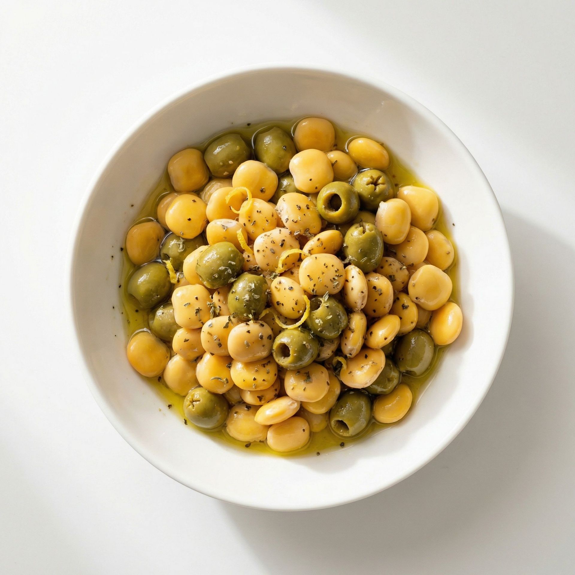 Marinated Lupini Beans & Green Olives, prepared as a finished Lila recipe