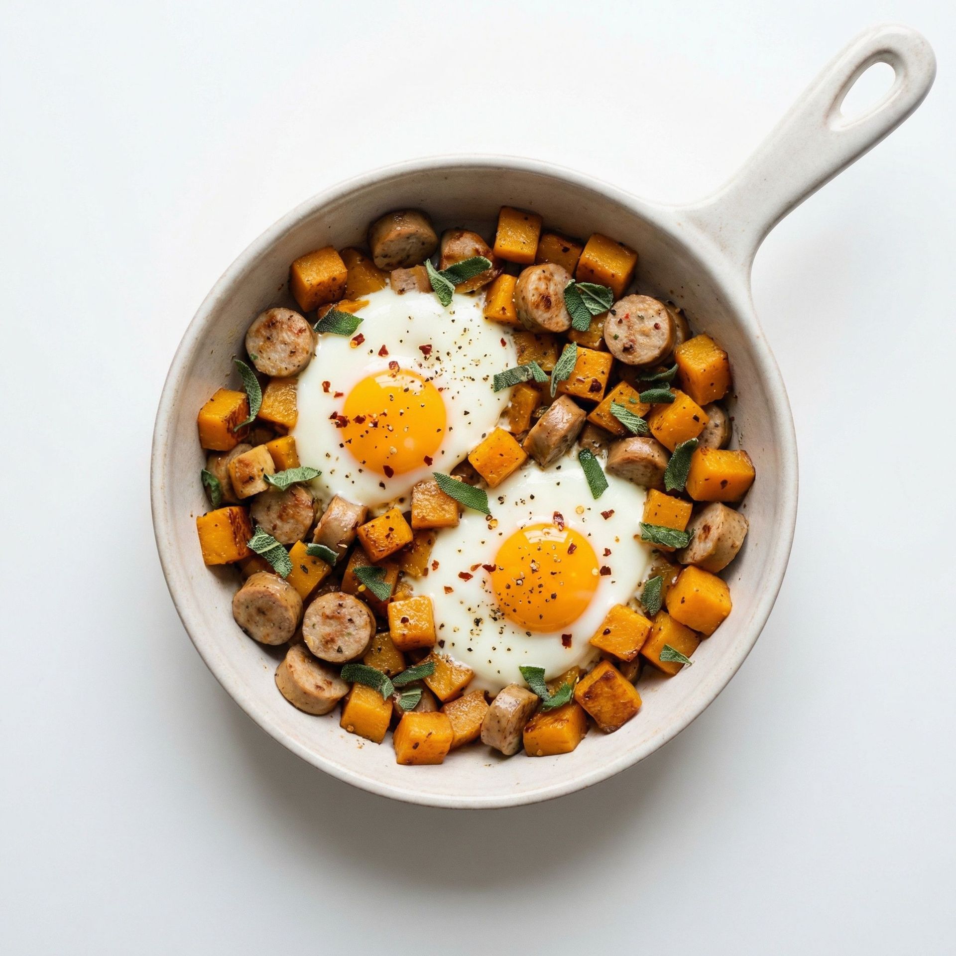 Butternut Squash and Sage Egg Hash, prepared as a finished Lila recipe