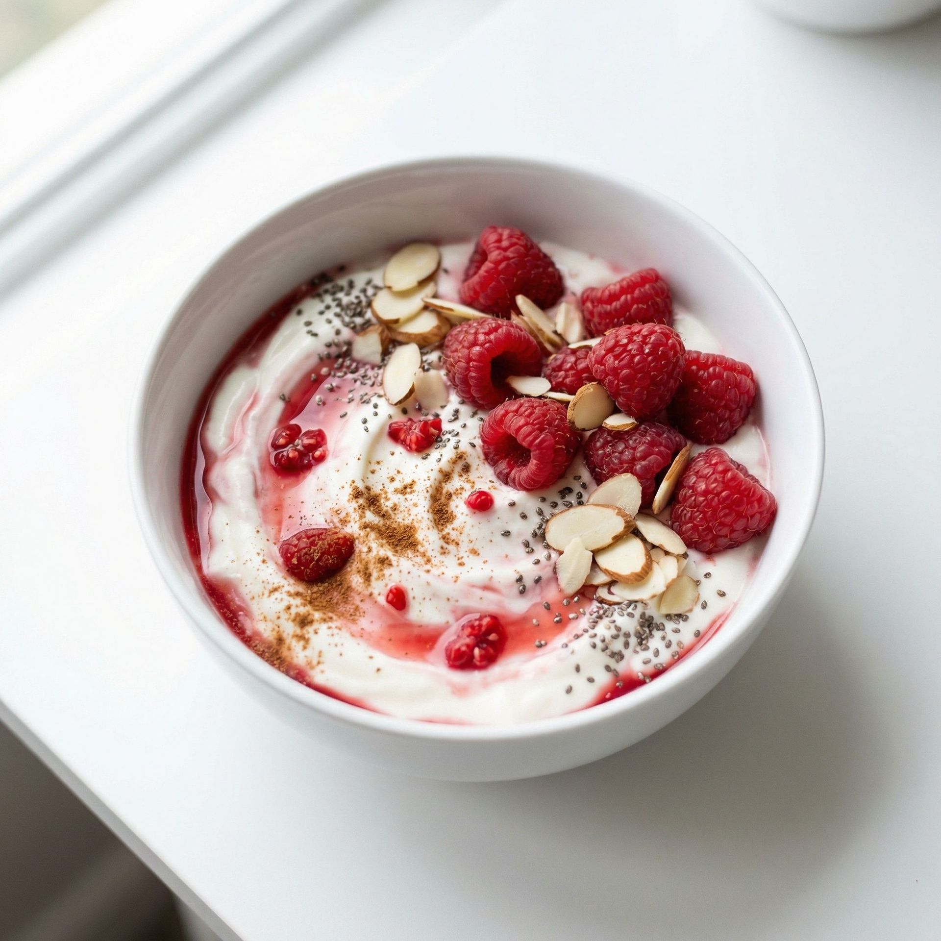 Raspberry Chia Protein Yogurt Bowl, prepared as a finished Lila recipe