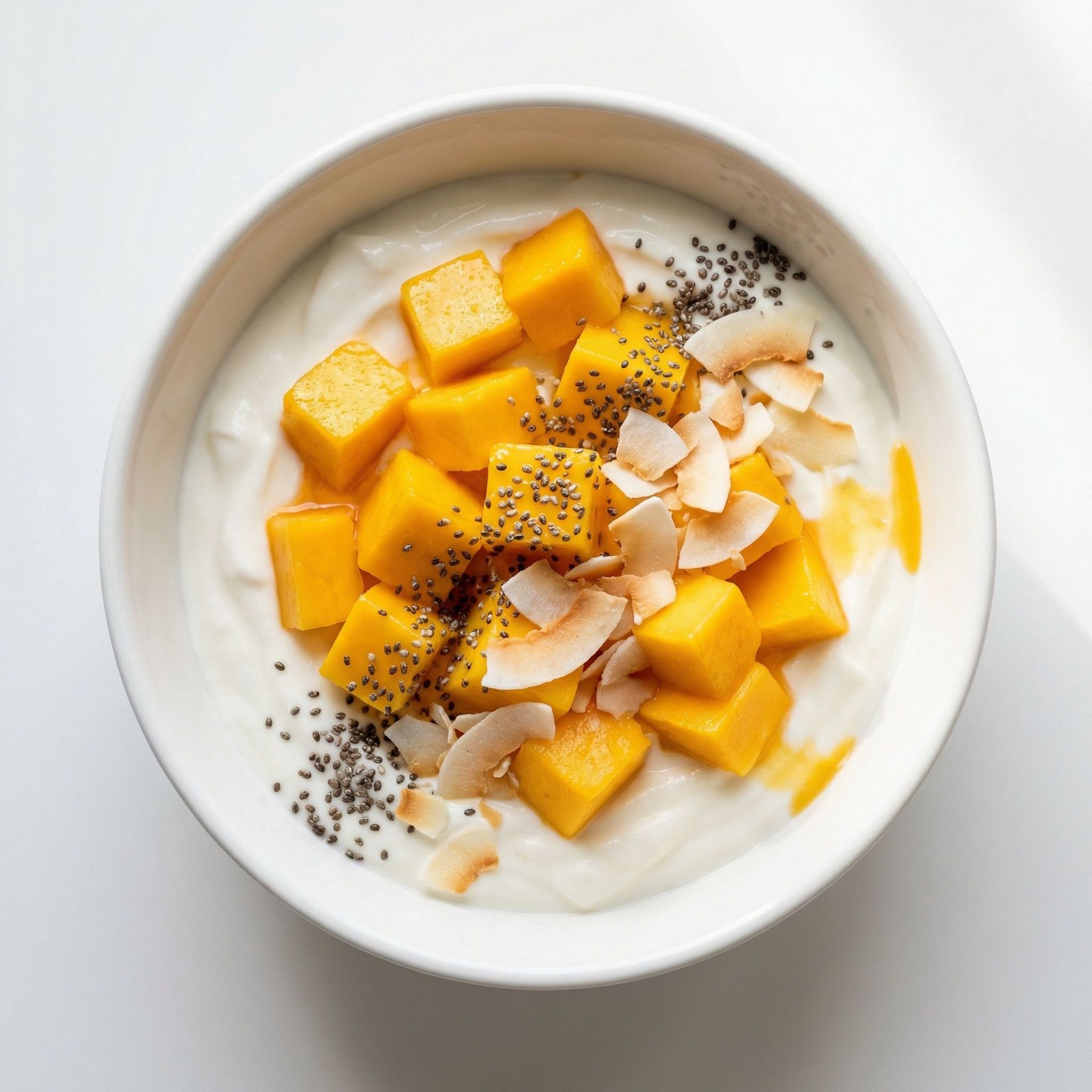 Tropical Mango & Coconut Yogurt Bowl, prepared as a finished Lila recipe