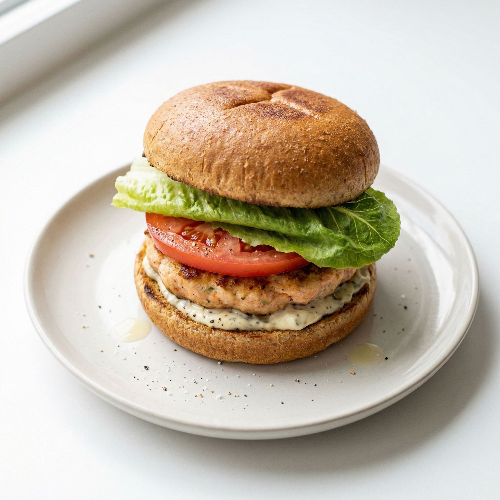 Classic Wild Salmon Burger, prepared as a finished Lila recipe