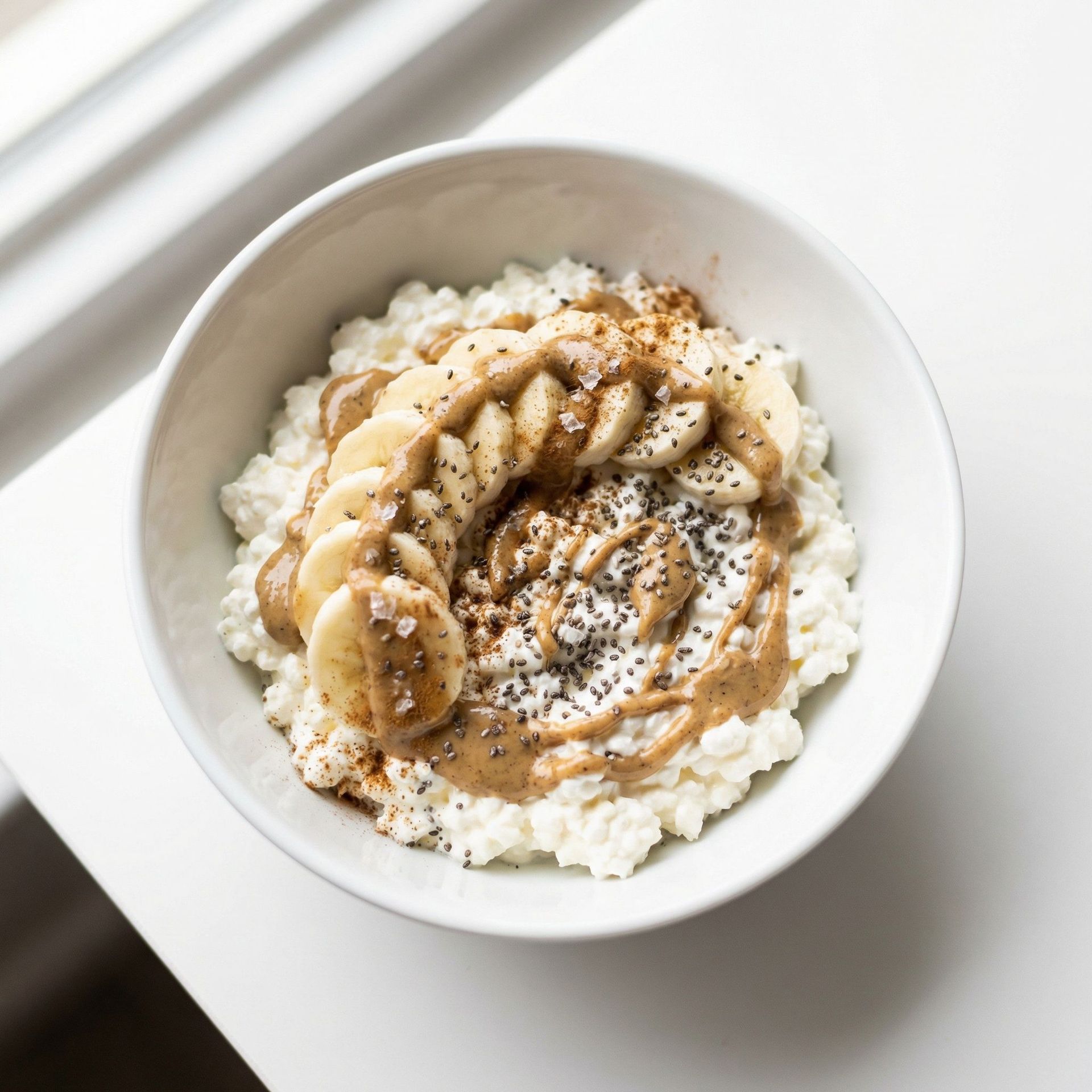 Cottage Cheese Bowl With Banana and Sunflower Butter, prepared as a finished Lila recipe