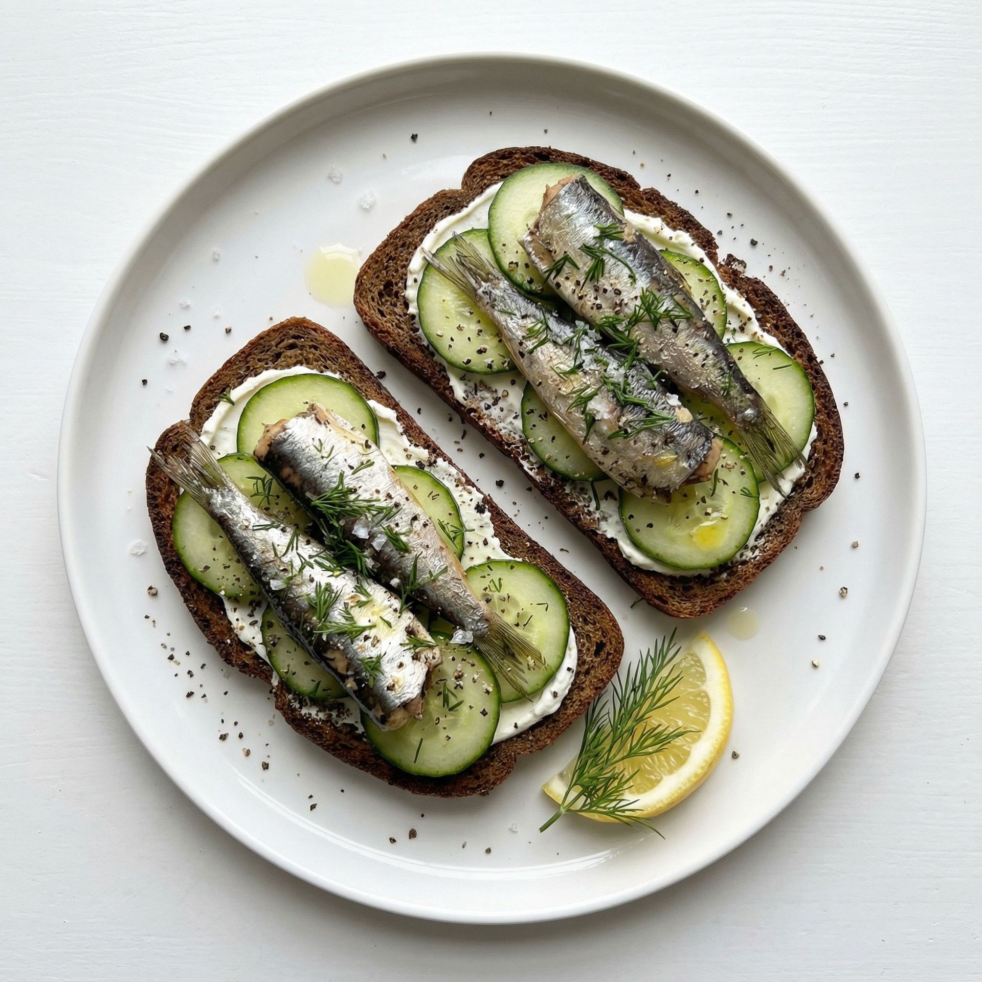Nordic Sardine and Cucumber Sandwich, prepared as a finished Lila recipe
