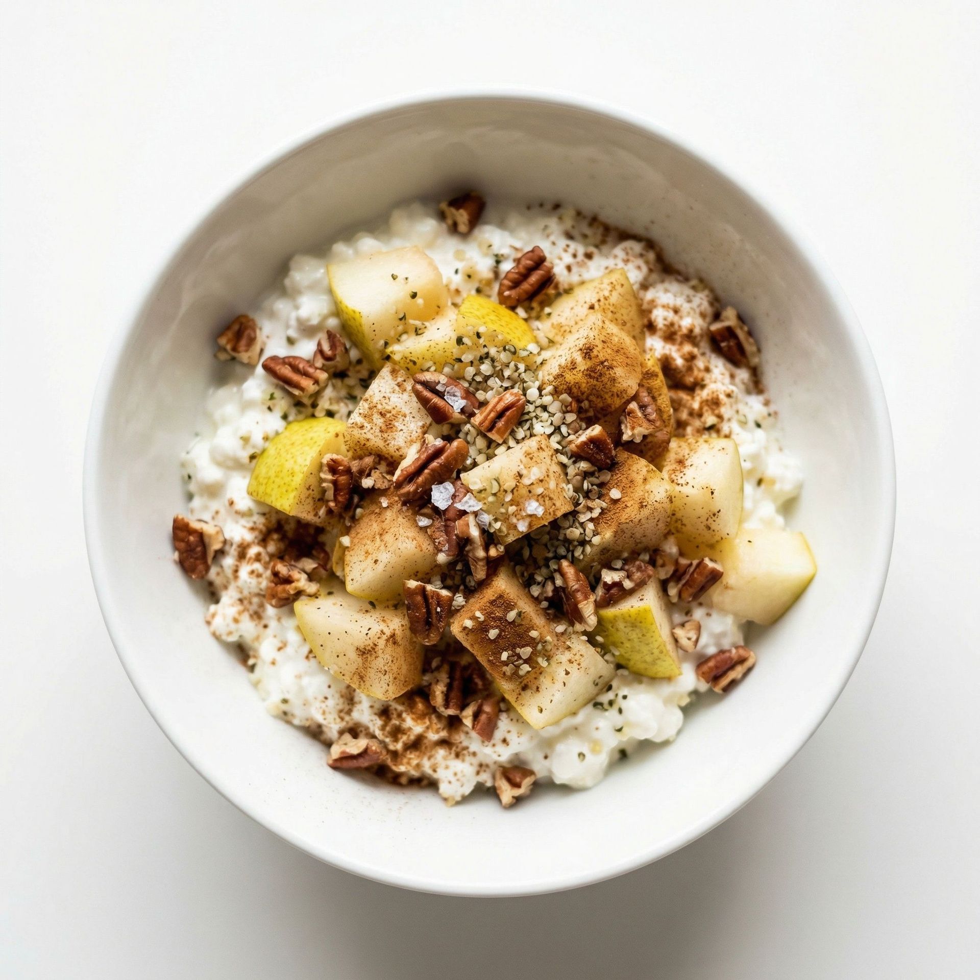 Cottage Cheese & Pear Breakfast Bowl, prepared as a finished Lila recipe
