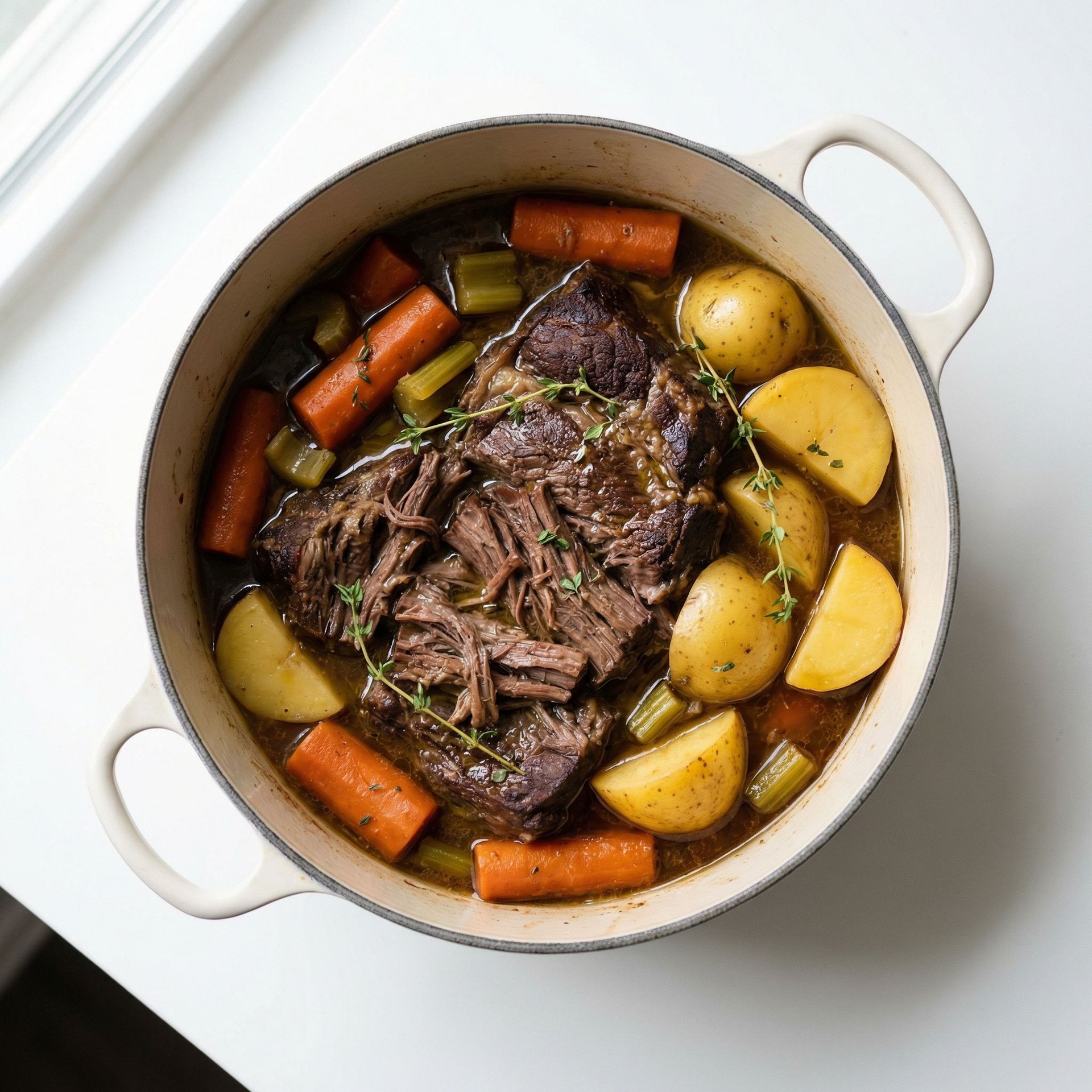 Slow-Braised Pot Roast with Root Vegetables, prepared as a finished Lila recipe