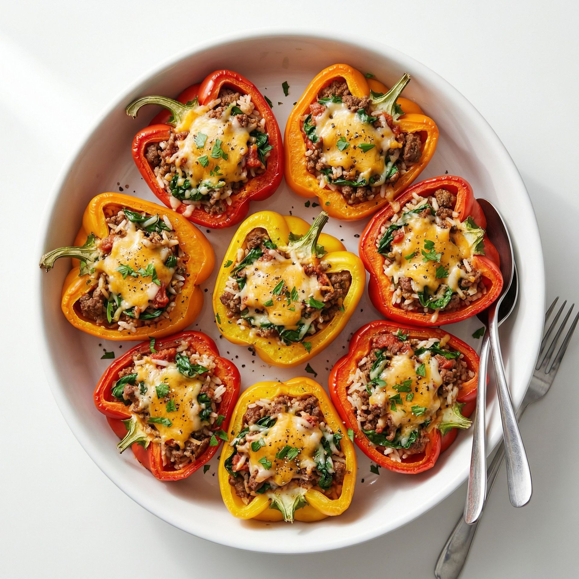 Classic Beef And Rice Stuffed Peppers, prepared as a finished Lila recipe