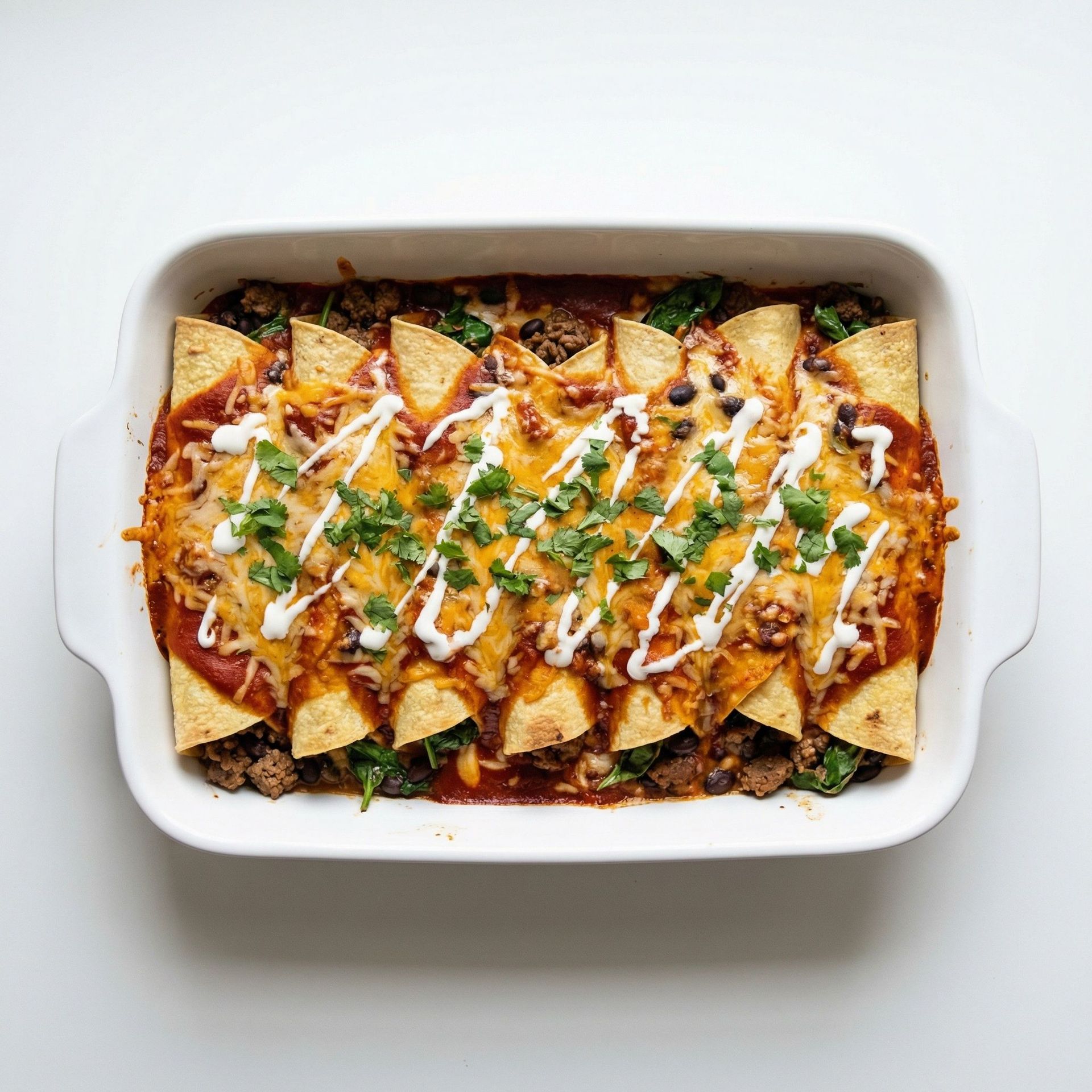 Beef and Black Bean Enchiladas, prepared as a finished Lila recipe