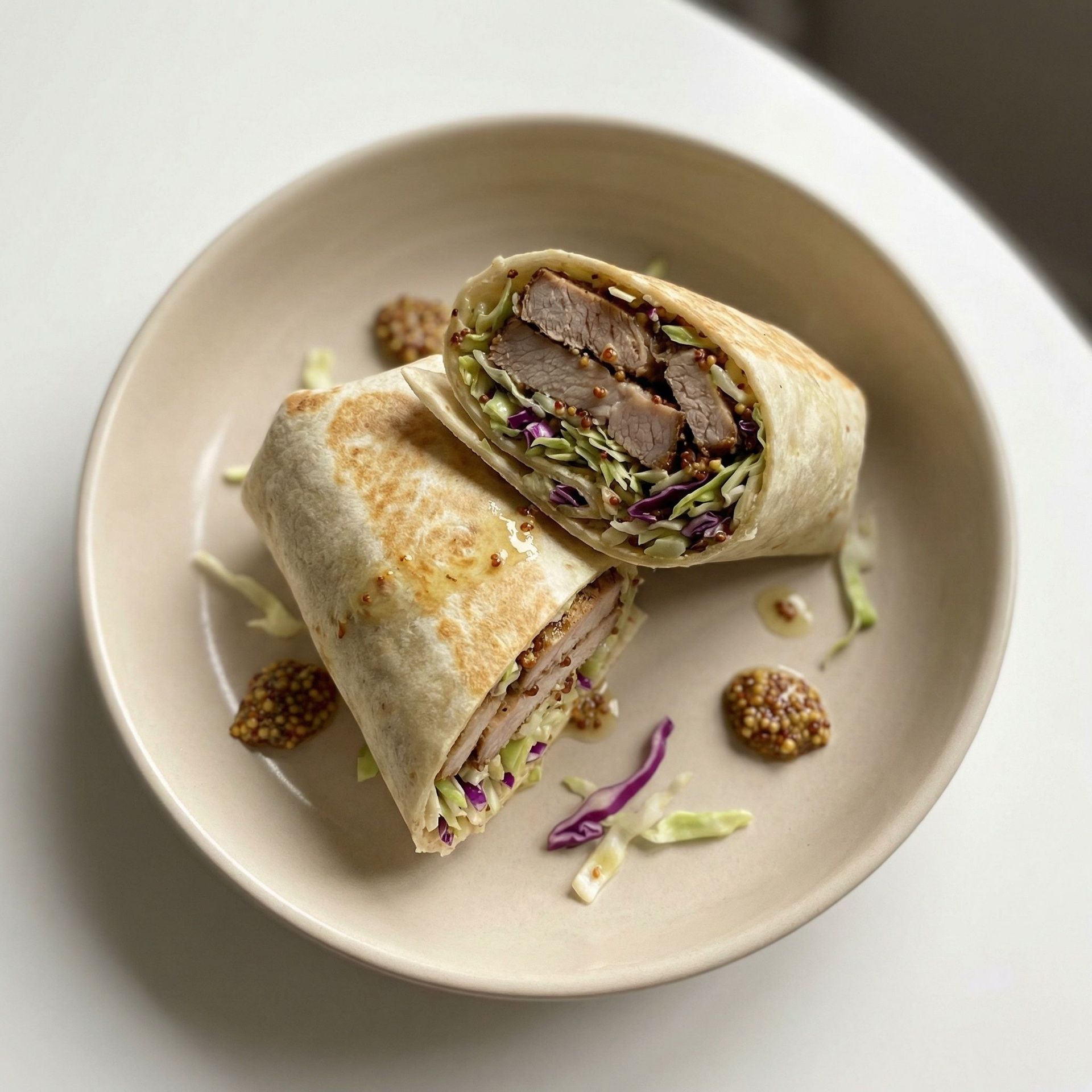 Roast Pork and Crunchy Slaw Wrap, prepared as a finished Lila recipe