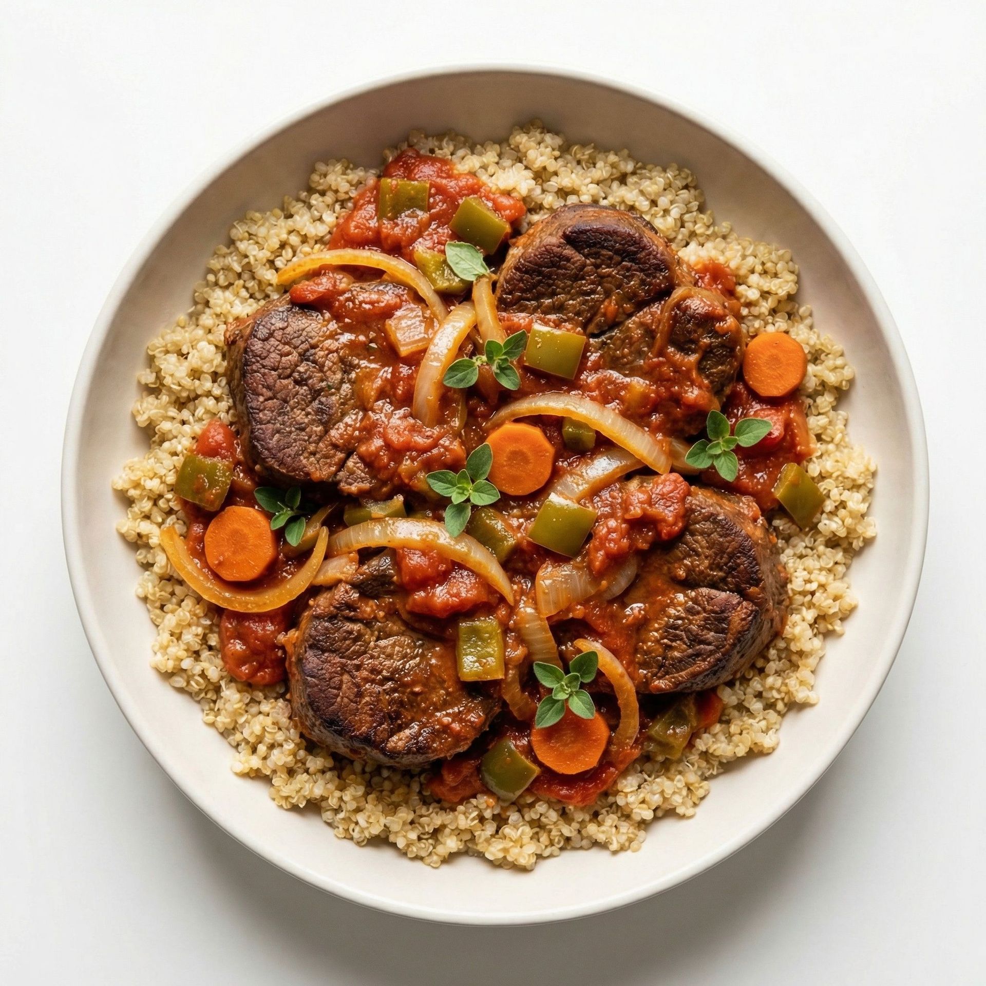 Classic Swiss Steak With Tomatoes and Onions, prepared as a finished Lila recipe
