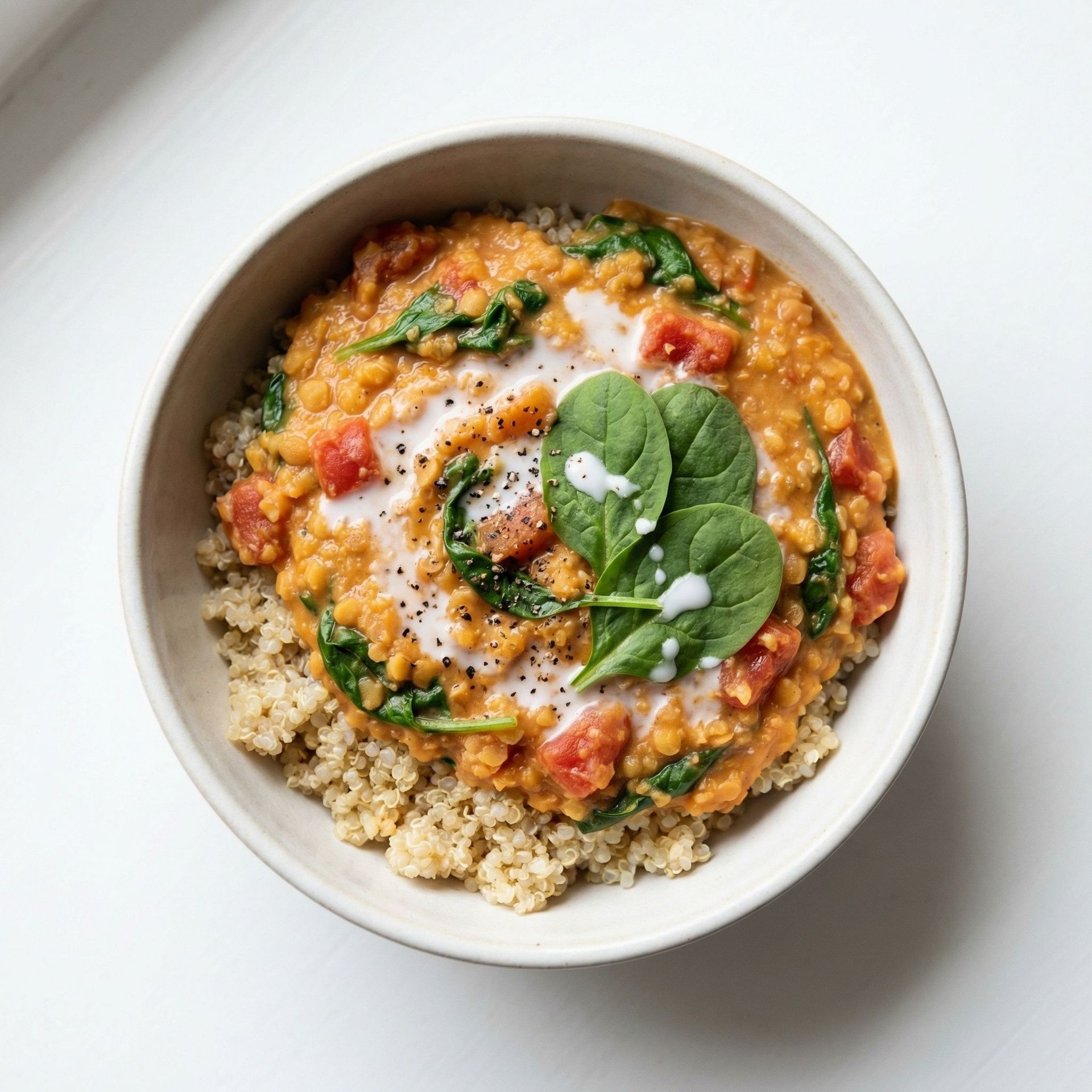 Red Lentil Dal & Quinoa Bowl, prepared as a finished Lila recipe