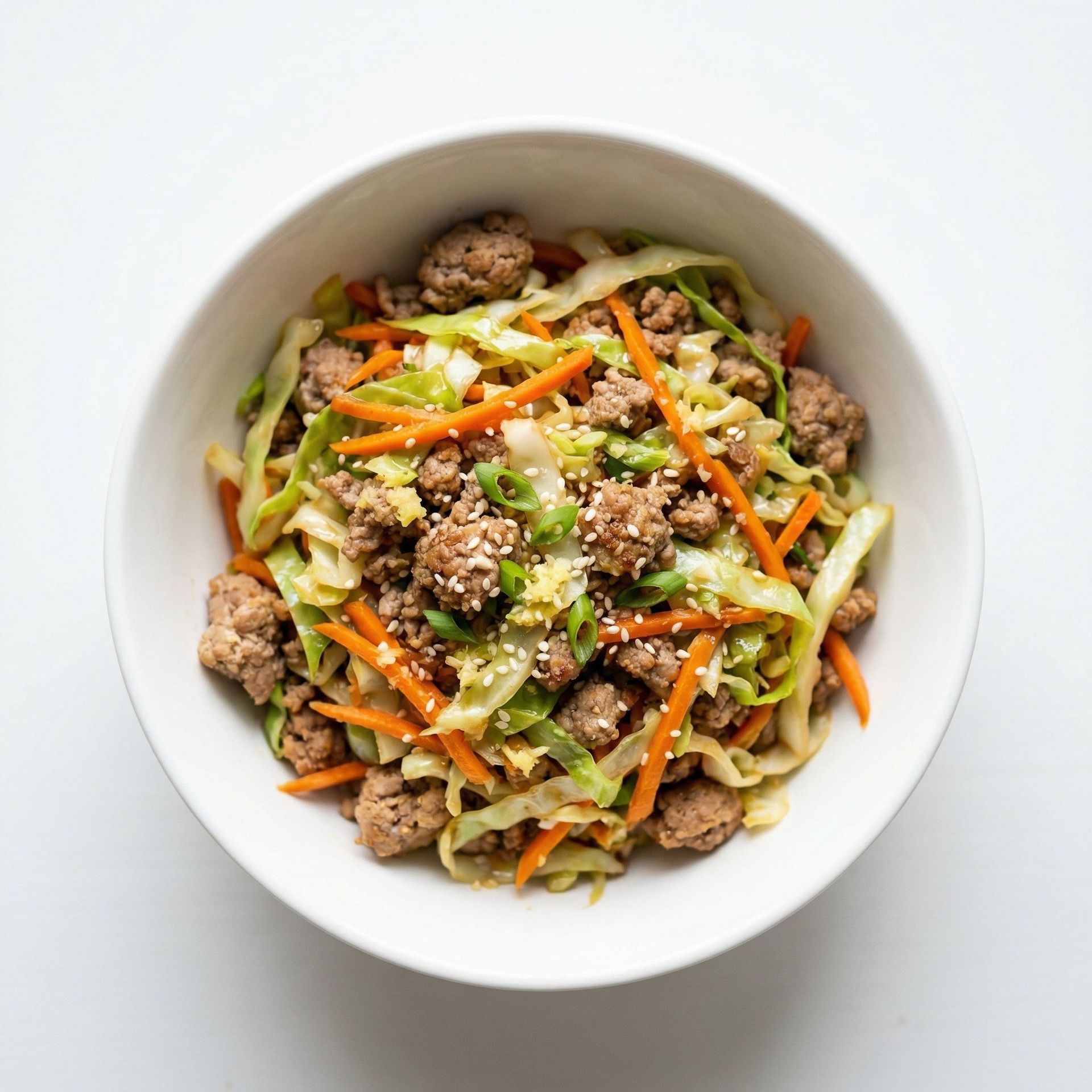 Deconstructed Pork Egg Roll Bowl, prepared as a finished Lila recipe