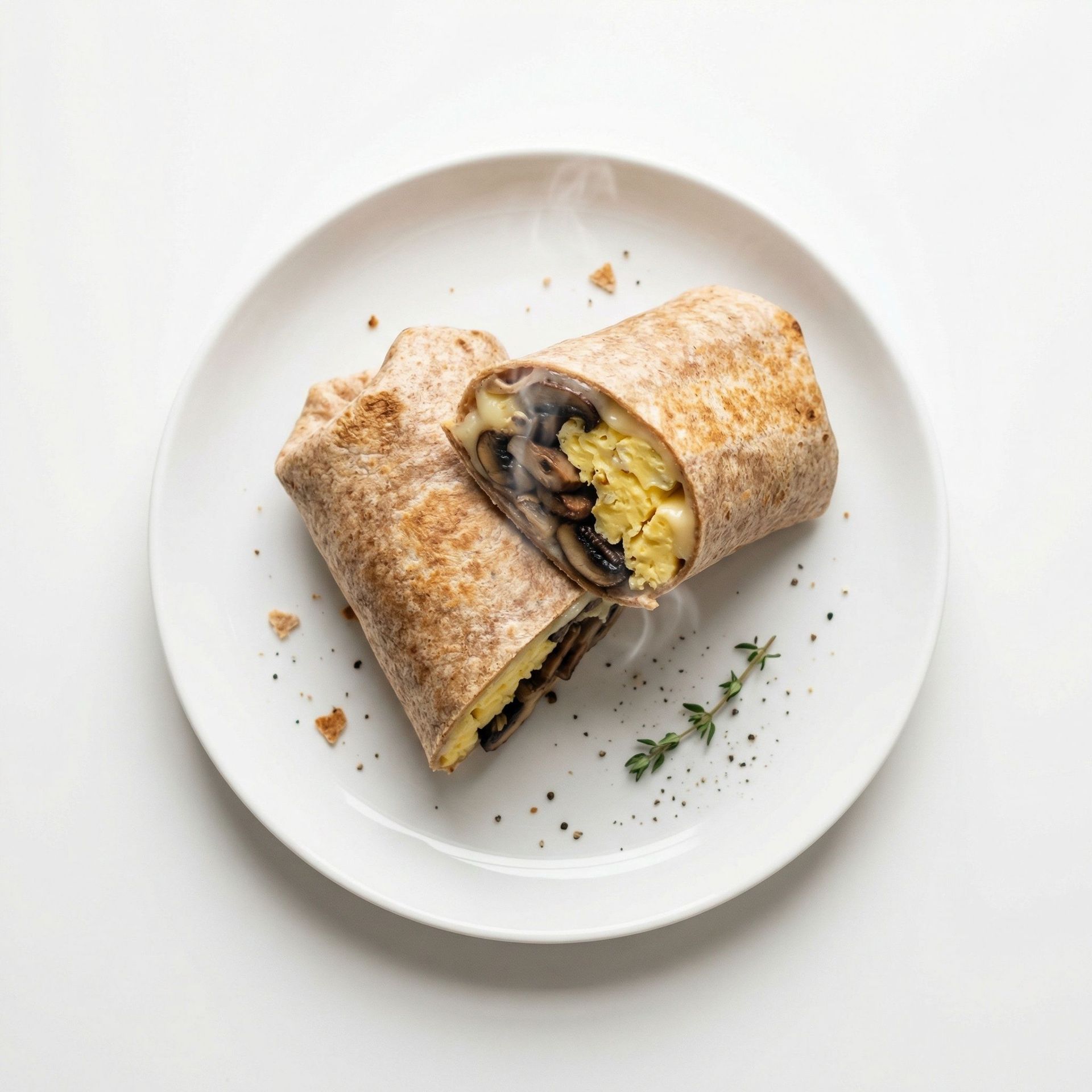 Mushroom & Swiss Protein Breakfast Wrap, prepared as a finished Lila recipe