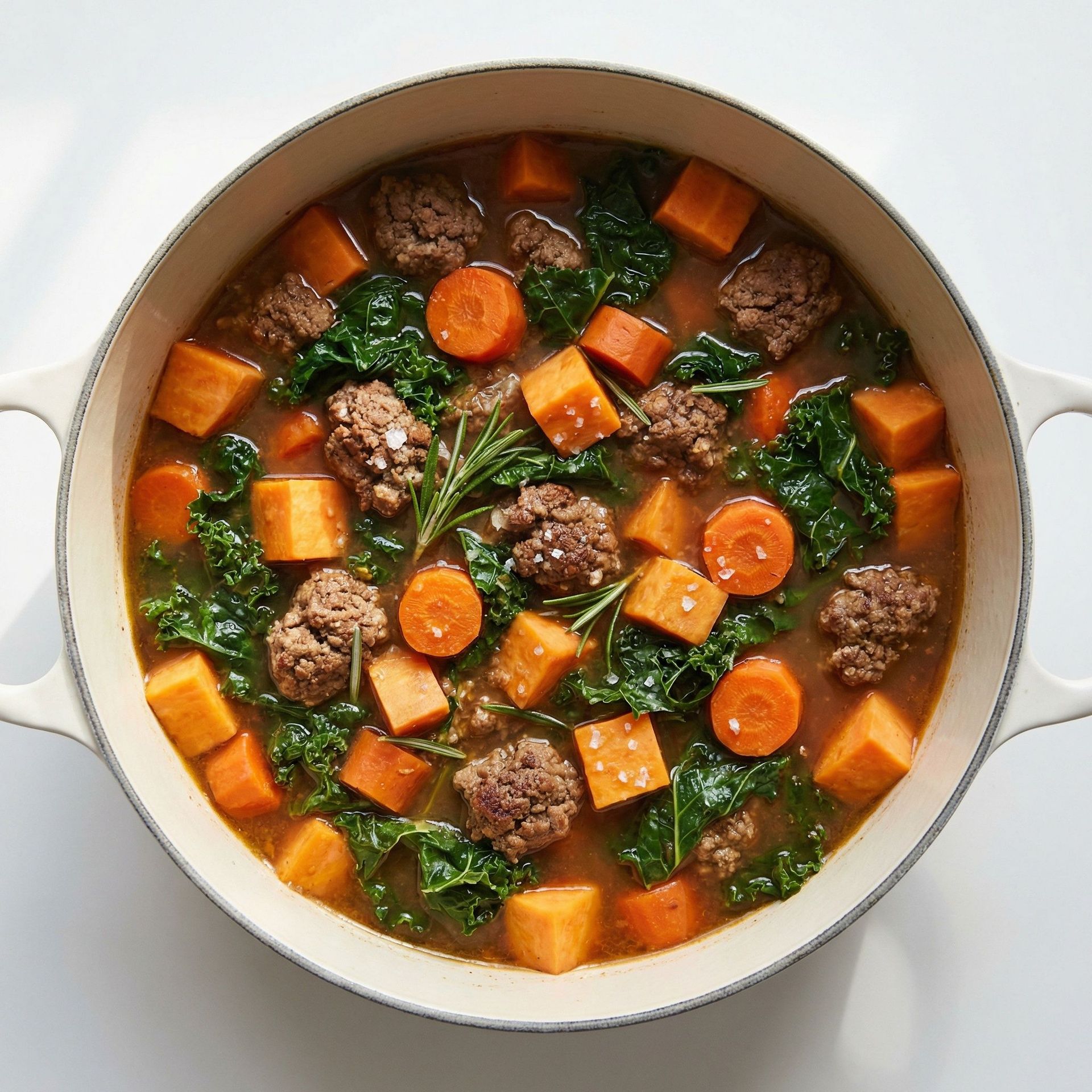 Hearty Bison & Sweet Potato Stew, prepared as a finished Lila recipe