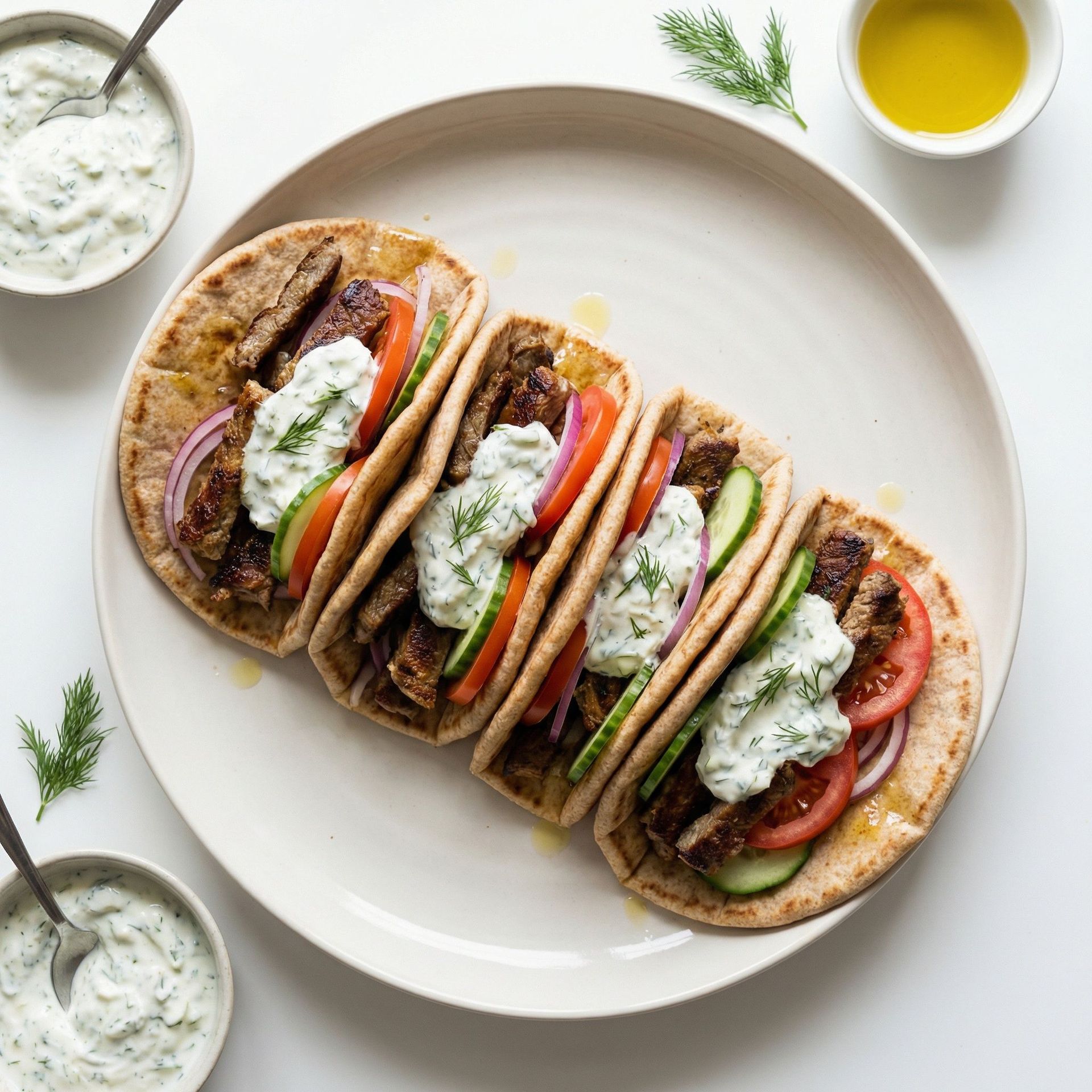 Roasted Lamb Gyros With Homemade Tzatziki, prepared as a finished Lila recipe