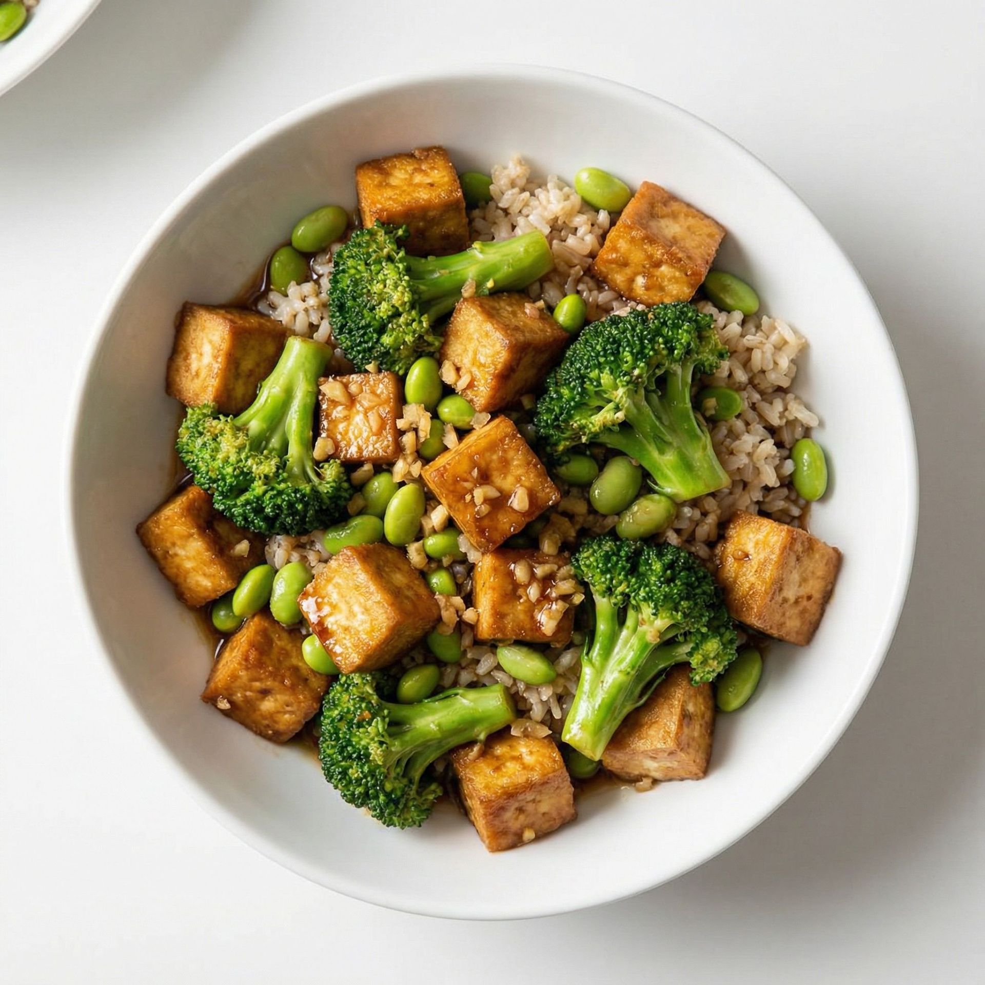 Ginger-Garlic Tofu & Broccoli Stir-Fry, prepared as a finished Lila recipe
