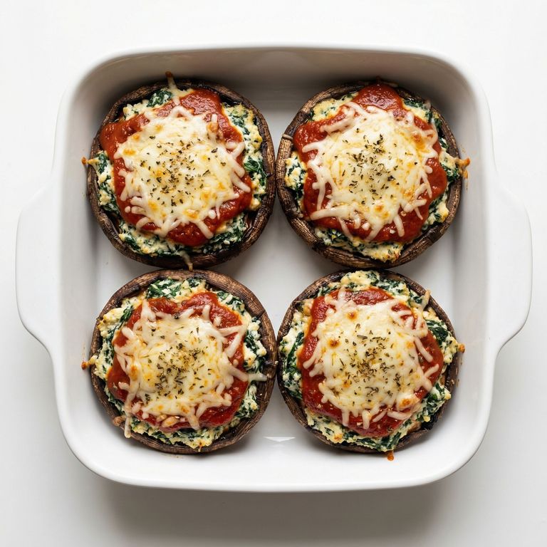 Spinach and Ricotta Stuffed Portobellos, prepared as a finished Lila recipe