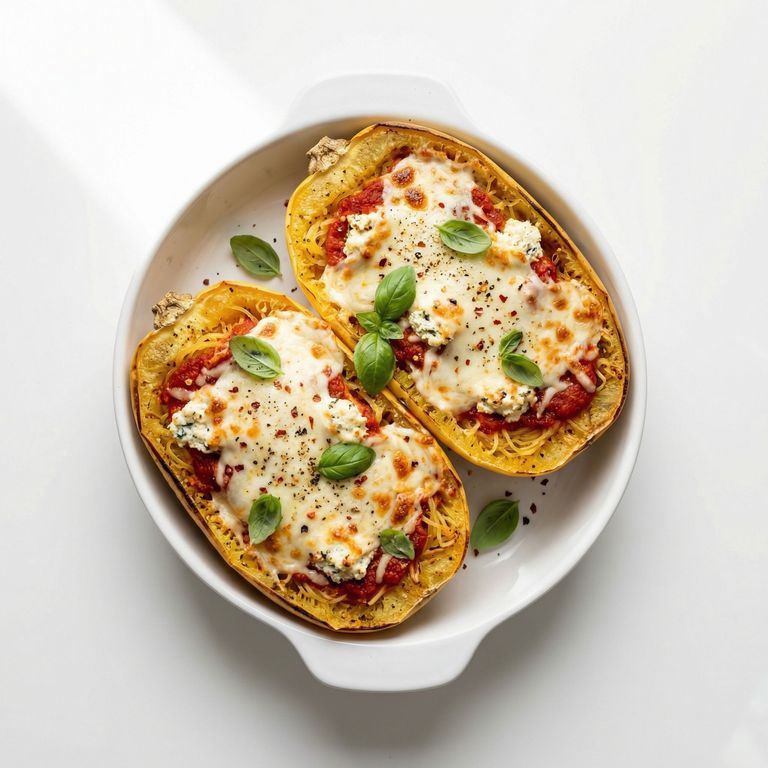 Baked Spaghetti Squash with Ricotta & Mozzarella, prepared as a finished Lila recipe