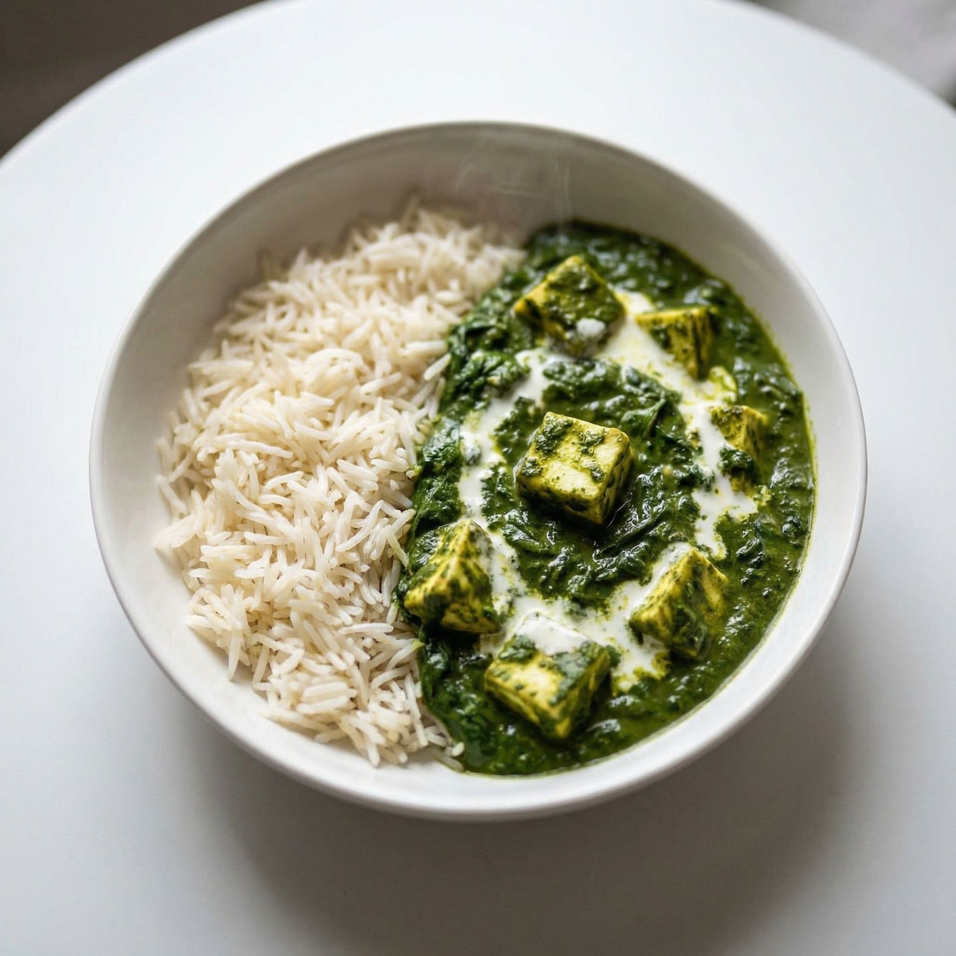 Nourishing Palak Paneer With Basmati Rice, prepared as a finished Lila recipe