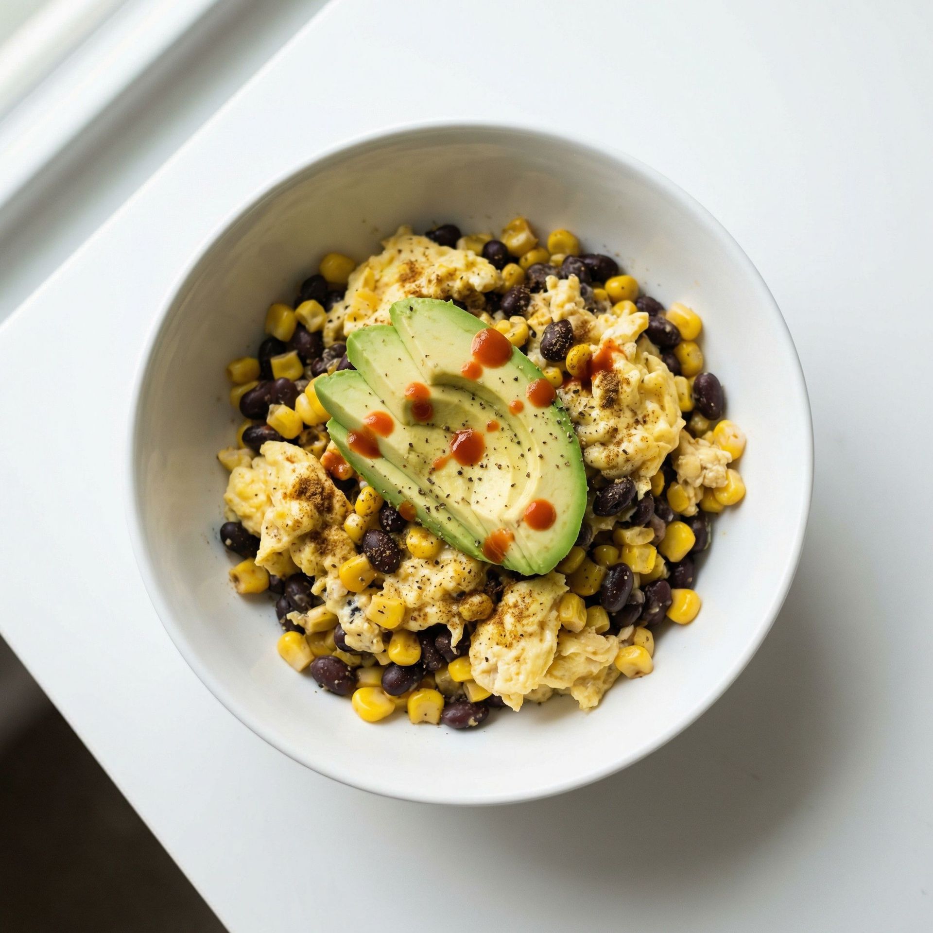 Black Bean and Corn Breakfast Bowl, prepared as a finished Lila recipe