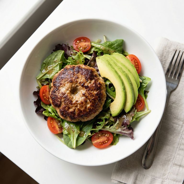 Turkey Burger Salad With Avocado, prepared as a finished Lila recipe