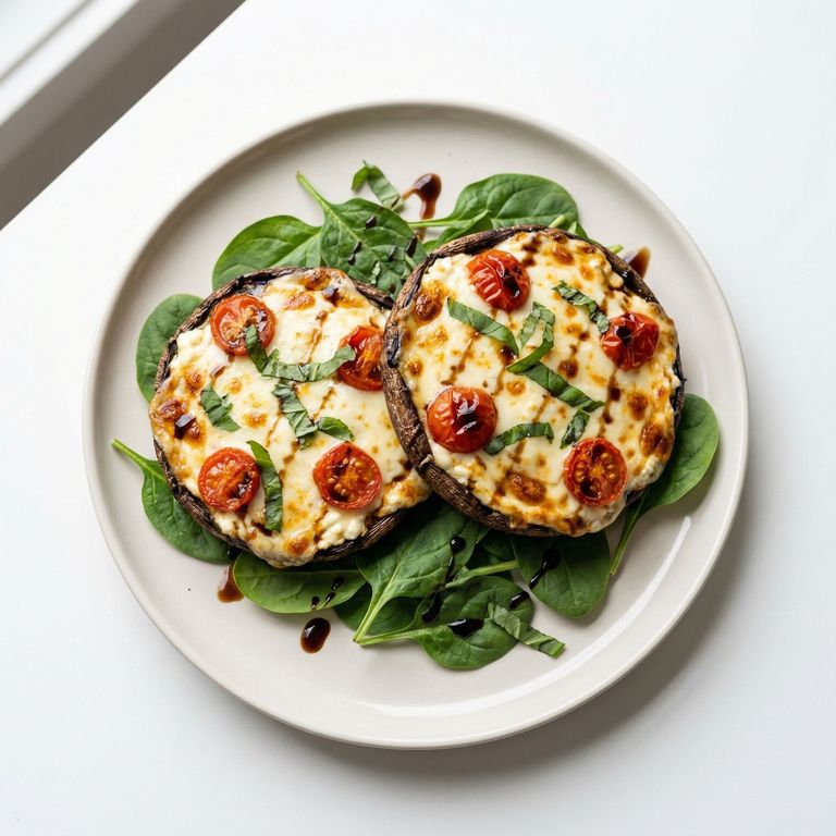 Caprese Stuffed Portobello Mushrooms, prepared as a finished Lila recipe