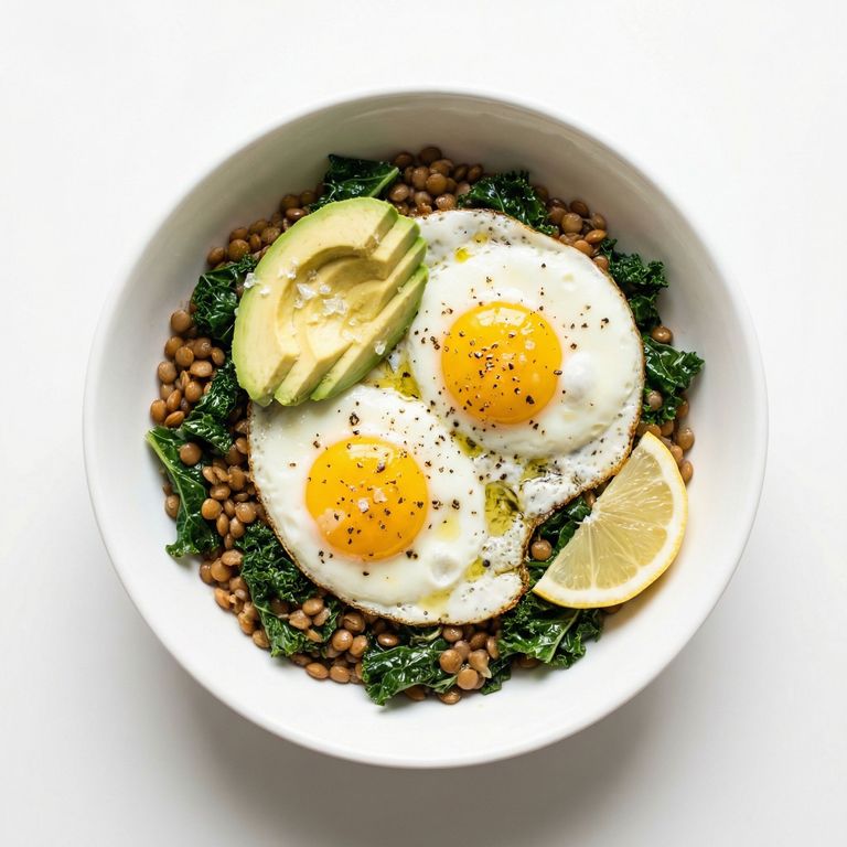 Savory Lentil & Egg Breakfast Bowl, prepared as a finished Lila recipe