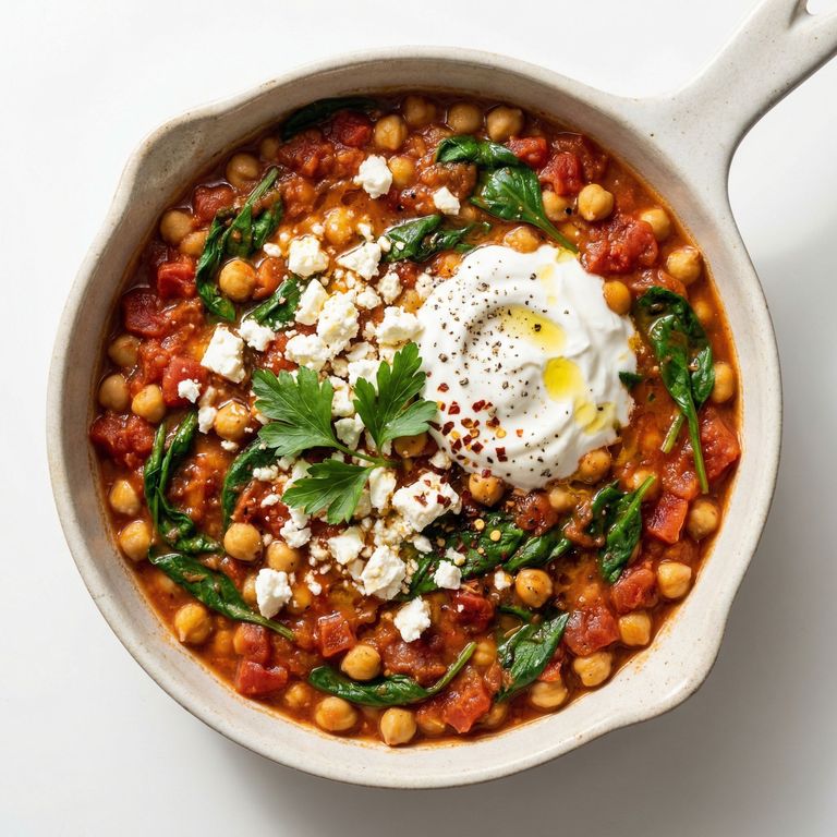 Spiced Chickpea and Spinach Skillet, prepared as a finished Lila recipe