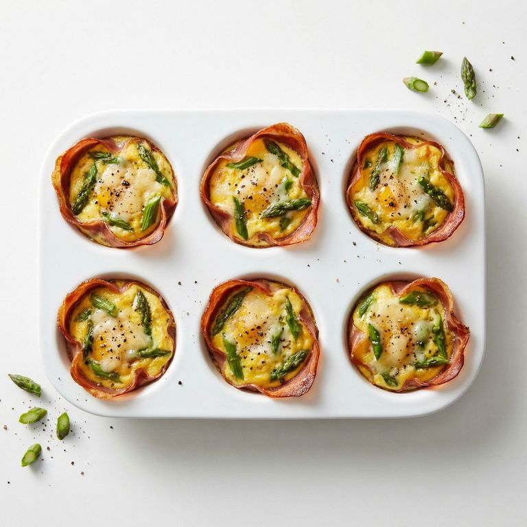 Prosciutto-Wrapped Asparagus & Swiss Egg Cups, prepared as a finished Lila recipe