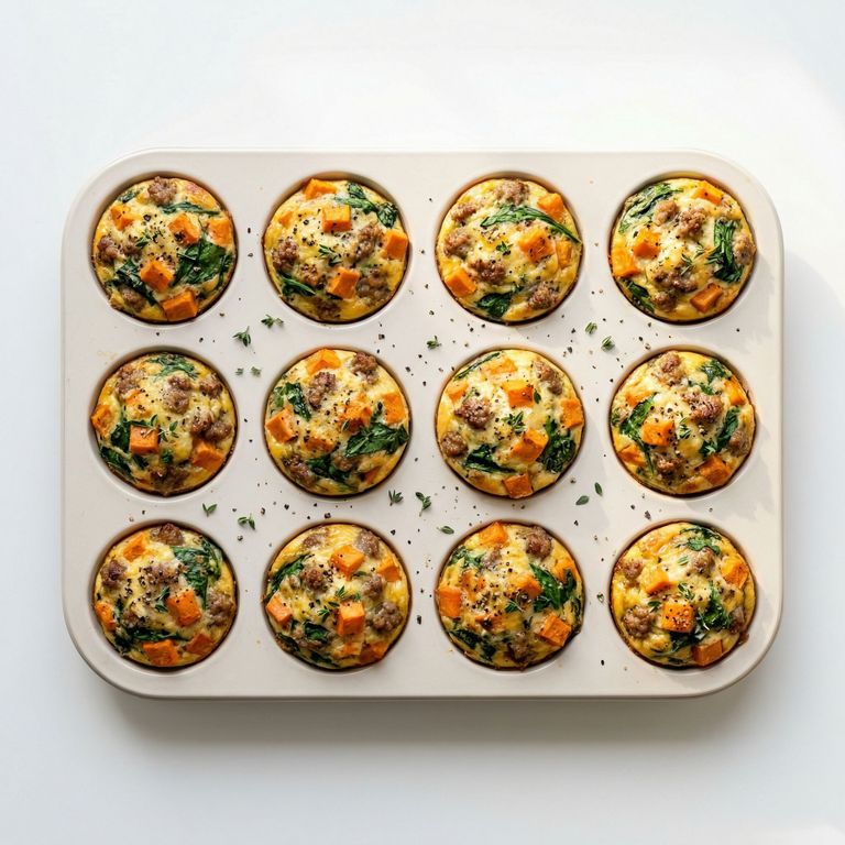 Turkey Sausage and Sweet Potato Egg Muffins, prepared as a finished Lila recipe