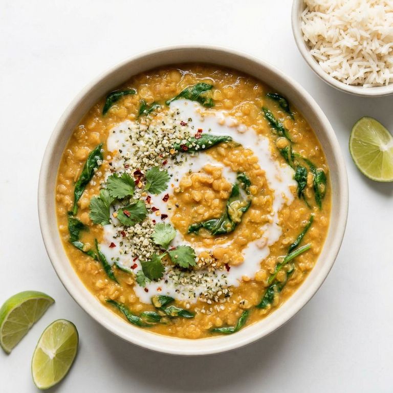 Creamy Coconut Red Lentil Dal, prepared as a finished Lila recipe